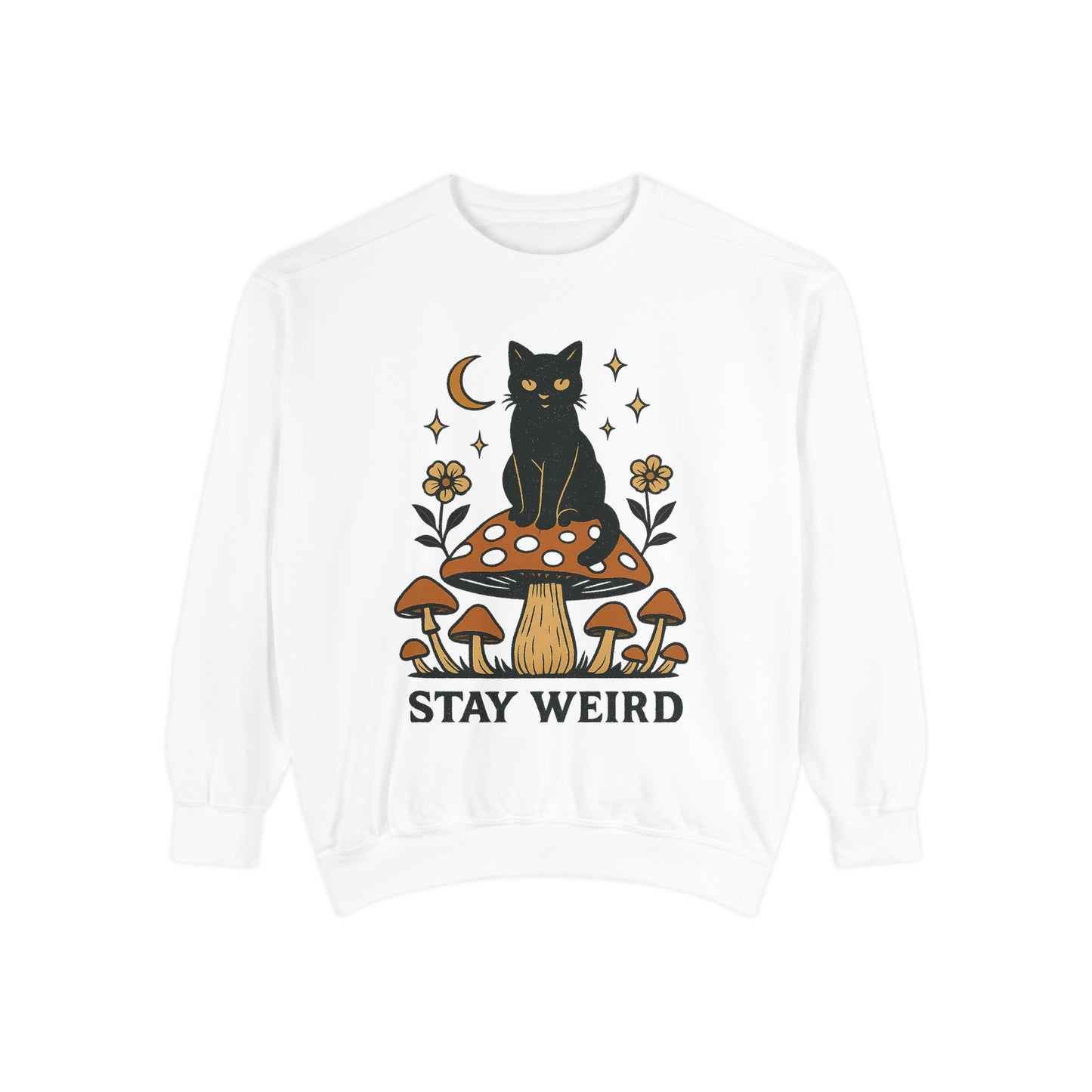 Stay Weird Cat Sweatshirt | Unisex Garment-Dyed Pullover | Boho Witchy Aesthetic | Cozy Casual Wear & Cat Lover Gift