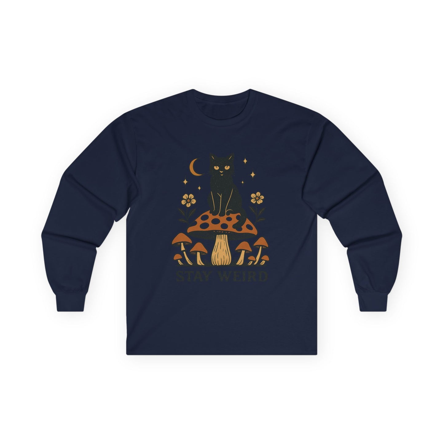 Stay Weird Cat Long Sleeve T-Shirt | Unisex Vintage Tee | Quirky Halloween Apparel & Cat Lover Gift