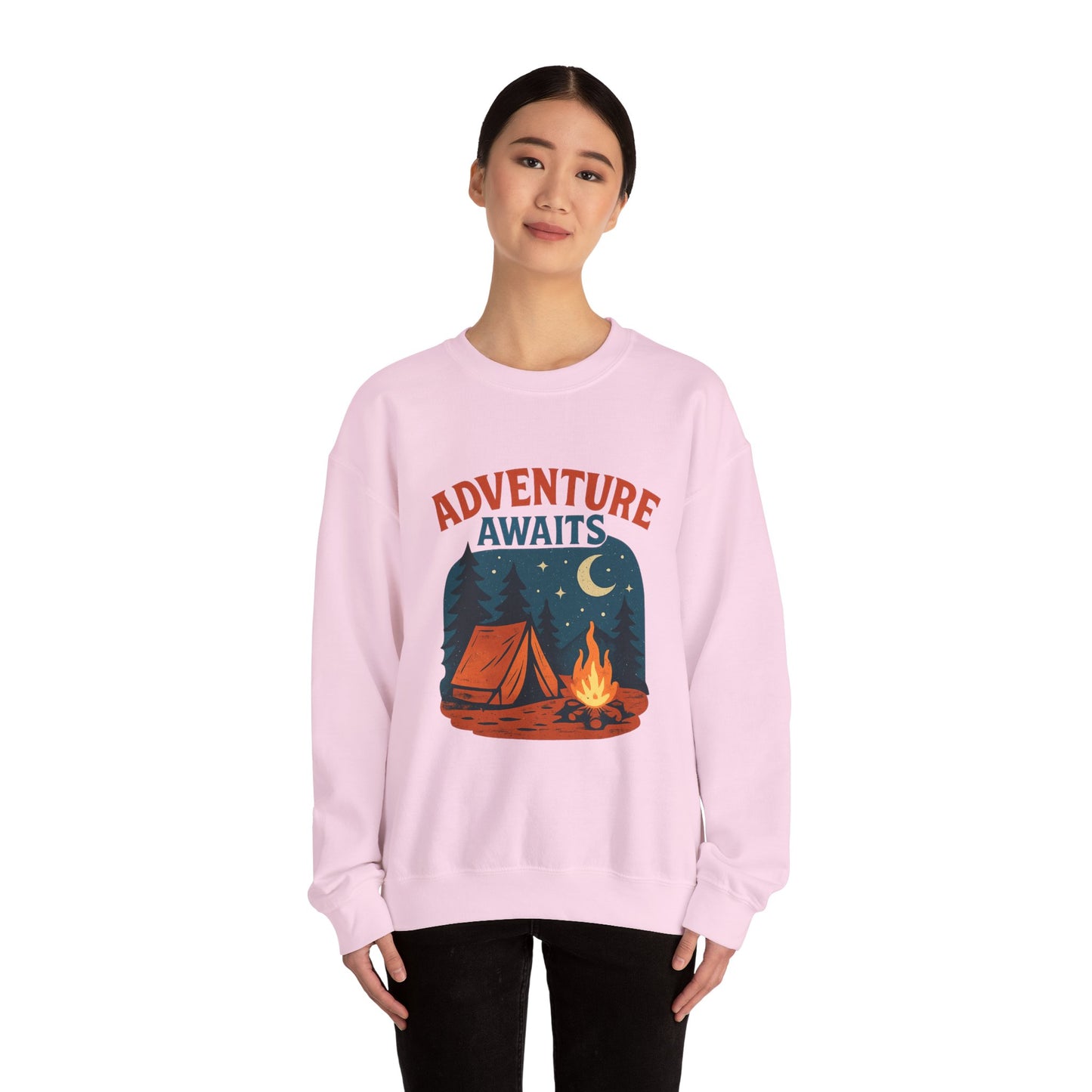 Adventure Awaits Sweatshirt, Cozy Camping Gear, Unisex Crewneck Pullover, Outdoor Adventure Apparel, Gift for Travelers