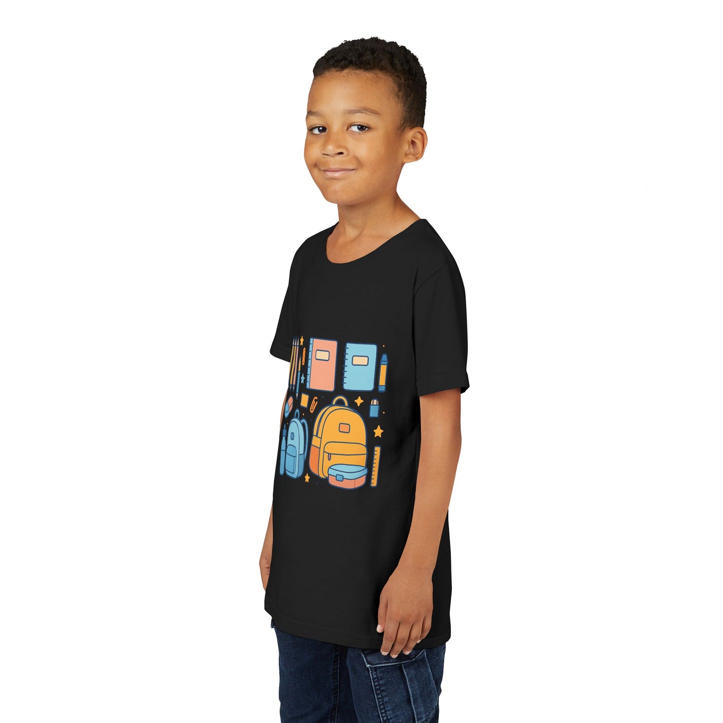 Back to School Youth T-Shirt – Cute Kids Graphic Tee with School Supplies Design, Playful Short Sleeve Shirt, Perfect Gift for Students