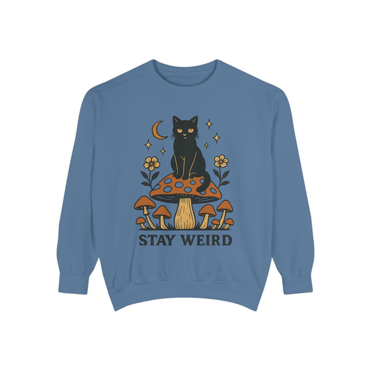 Stay Weird Cat Sweatshirt | Unisex Garment-Dyed Pullover | Boho Witchy Aesthetic | Cozy Casual Wear & Cat Lover Gift