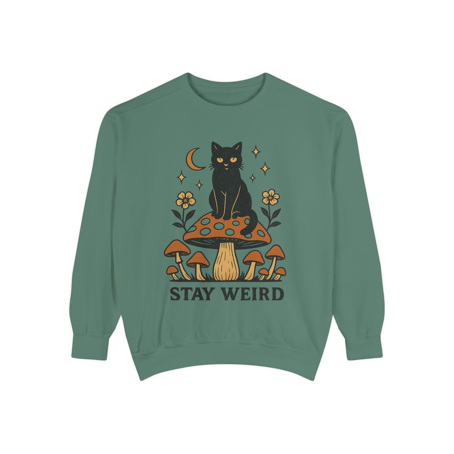 Stay Weird Cat Sweatshirt | Unisex Garment-Dyed Pullover | Boho Witchy Aesthetic | Cozy Casual Wear & Cat Lover Gift