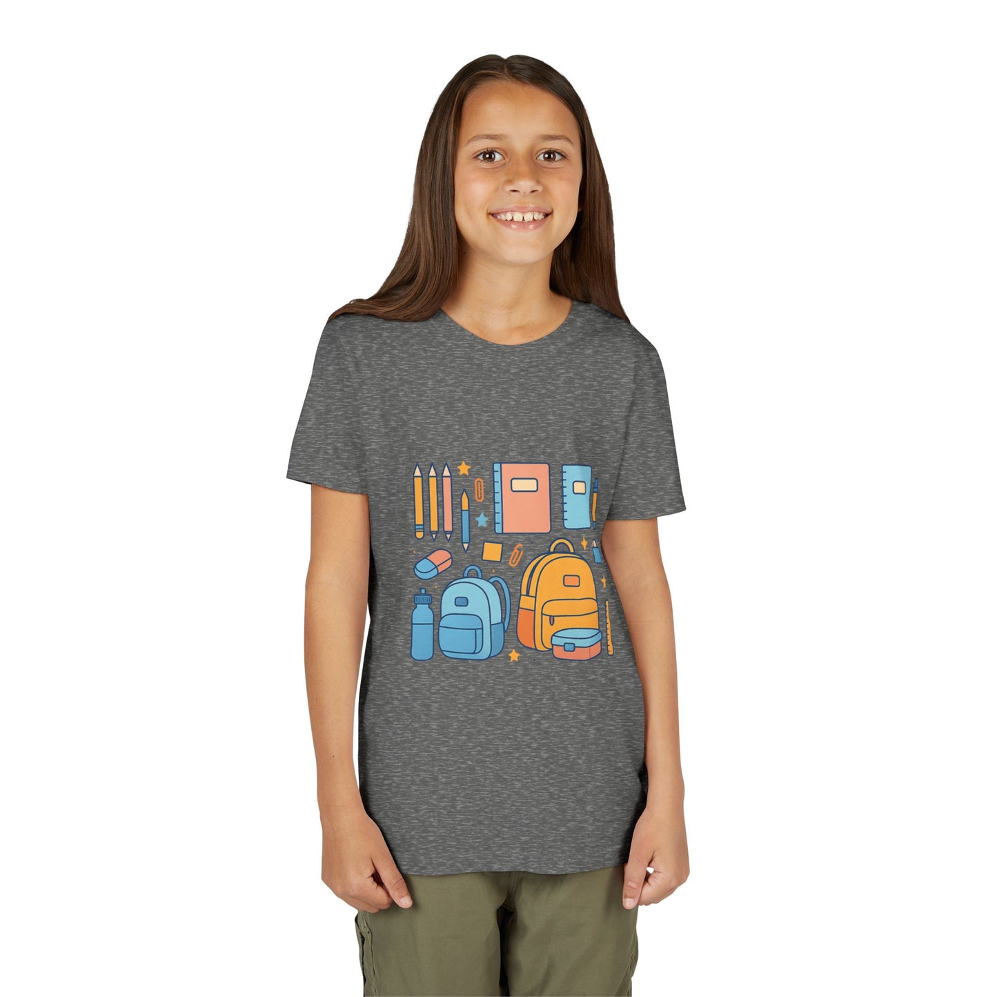 Back to School Youth T-Shirt – Cute Kids Graphic Tee with School Supplies Design, Playful Short Sleeve Shirt, Perfect Gift for Students