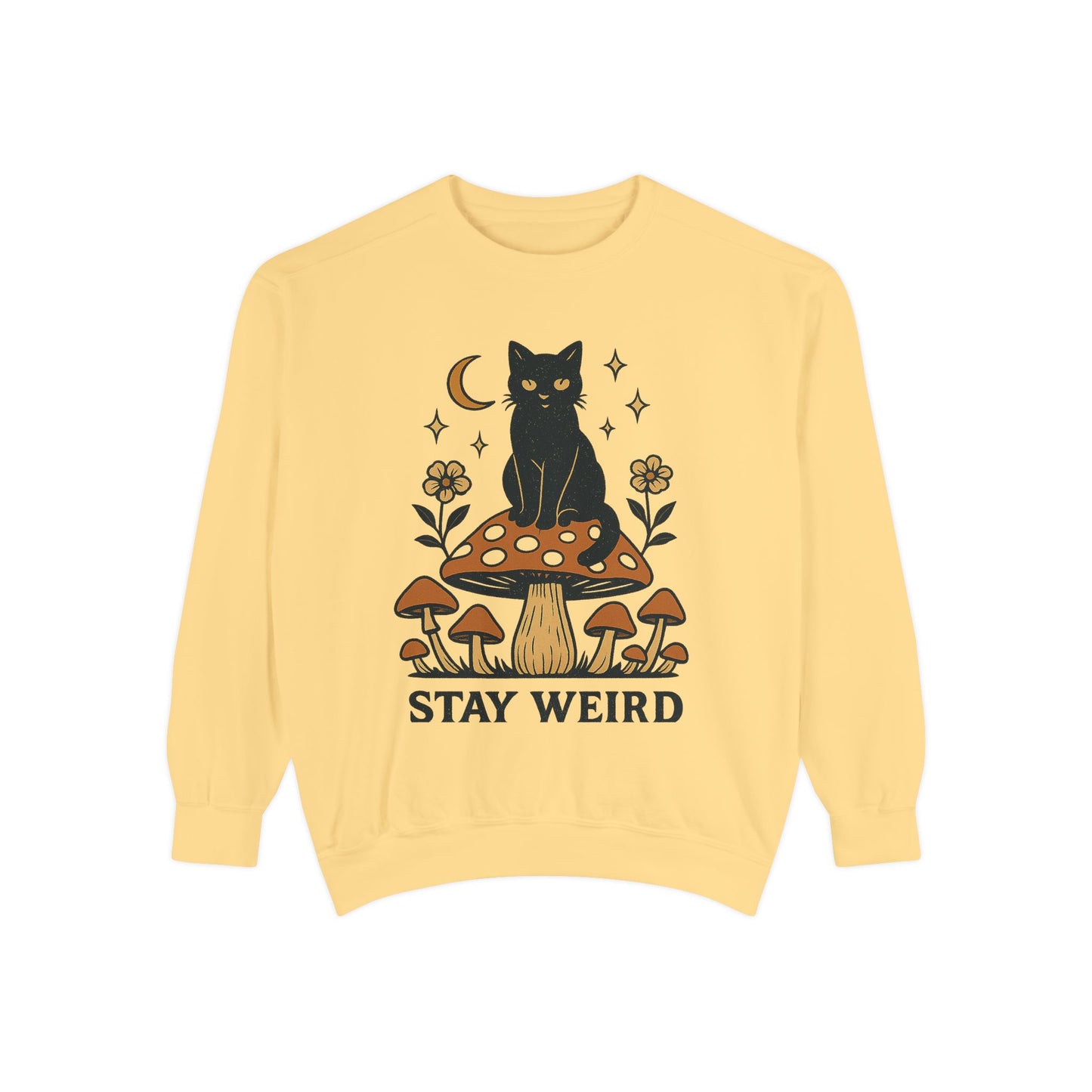 Stay Weird Cat Sweatshirt | Unisex Garment-Dyed Pullover | Boho Witchy Aesthetic | Cozy Casual Wear & Cat Lover Gift