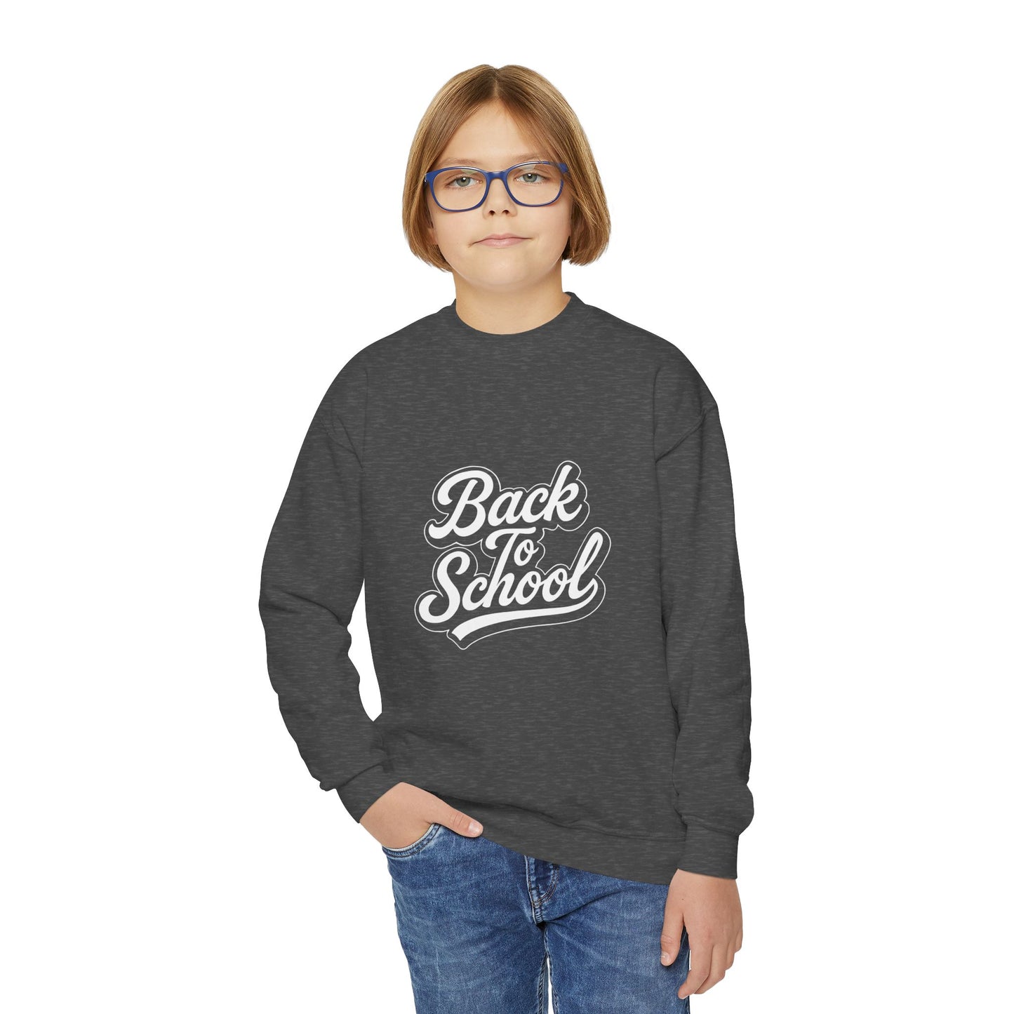 Youth Back to School Crewneck Sweatshirt – Cozy Fall Student Pullover, Fun Kids Fashion, Perfect for School Events & Birthday Gifts