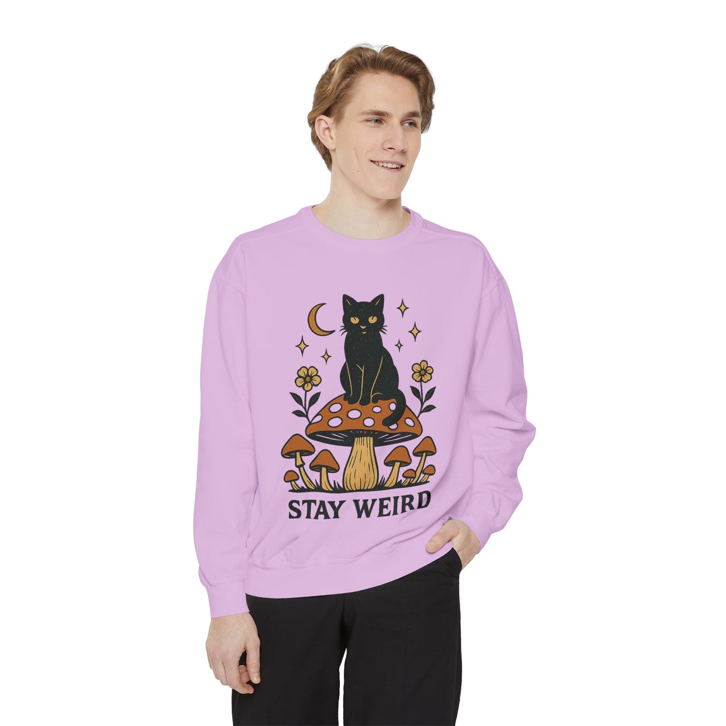Stay Weird Cat Sweatshirt | Unisex Garment-Dyed Pullover | Boho Witchy Aesthetic | Cozy Casual Wear & Cat Lover Gift