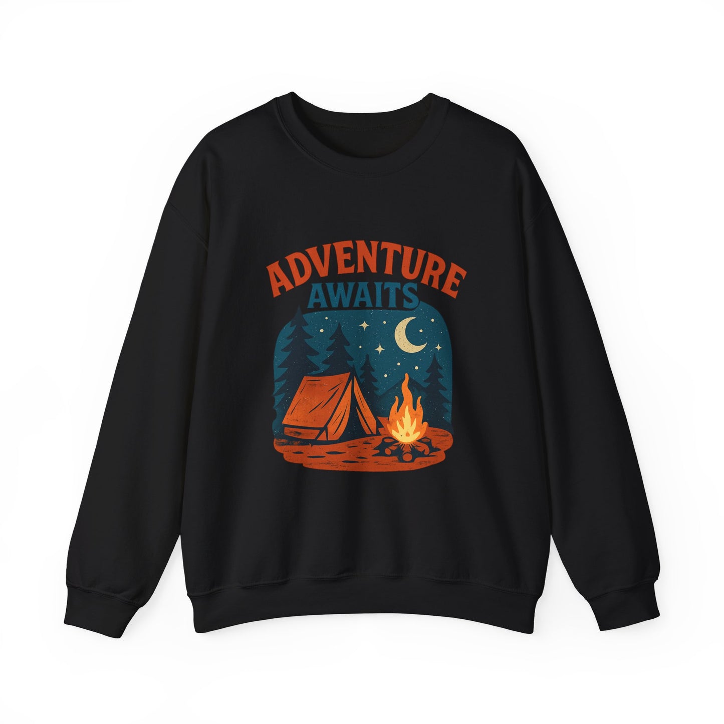 Adventure Awaits Sweatshirt, Cozy Camping Gear, Unisex Crewneck Pullover, Outdoor Adventure Apparel, Gift for Travelers