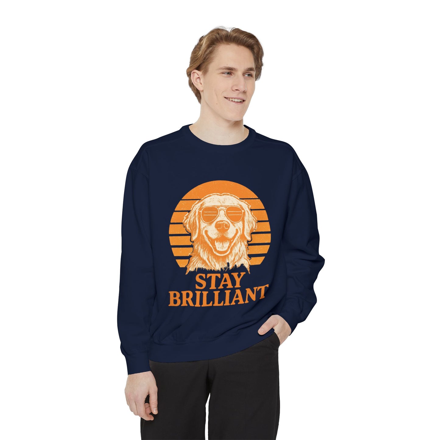 Stay Brilliant Dog Sweatshirt – Cozy Unisex Pullover for Pet Lovers, Cute Everyday Apparel & Gift for Dog Owners
