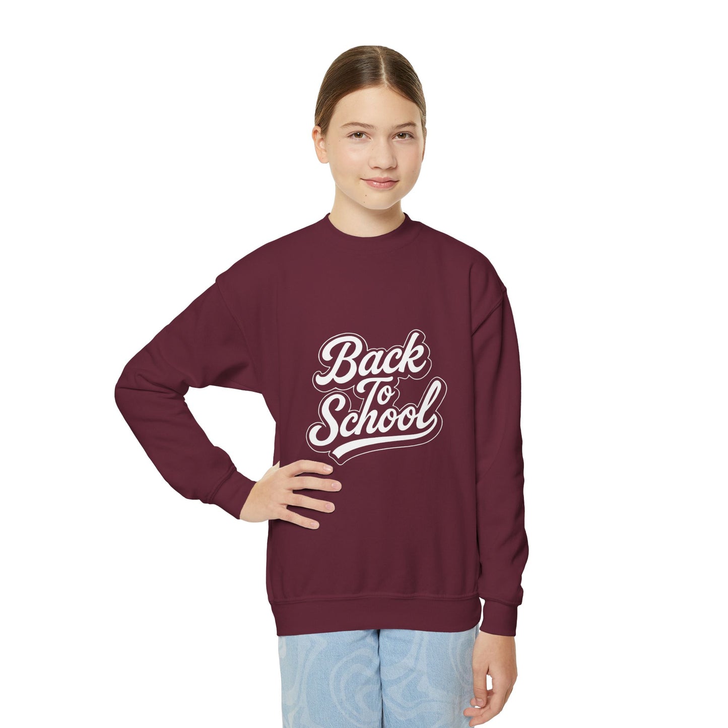 Youth Back to School Crewneck Sweatshirt – Cozy Fall Student Pullover, Fun Kids Fashion, Perfect for School Events & Birthday Gifts