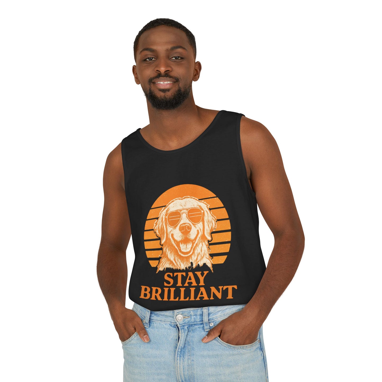Stay Brilliant Dog Tank Top – Unisex Summer Apparel, Vintage-Style Beachwear & Gift for Pet Lovers