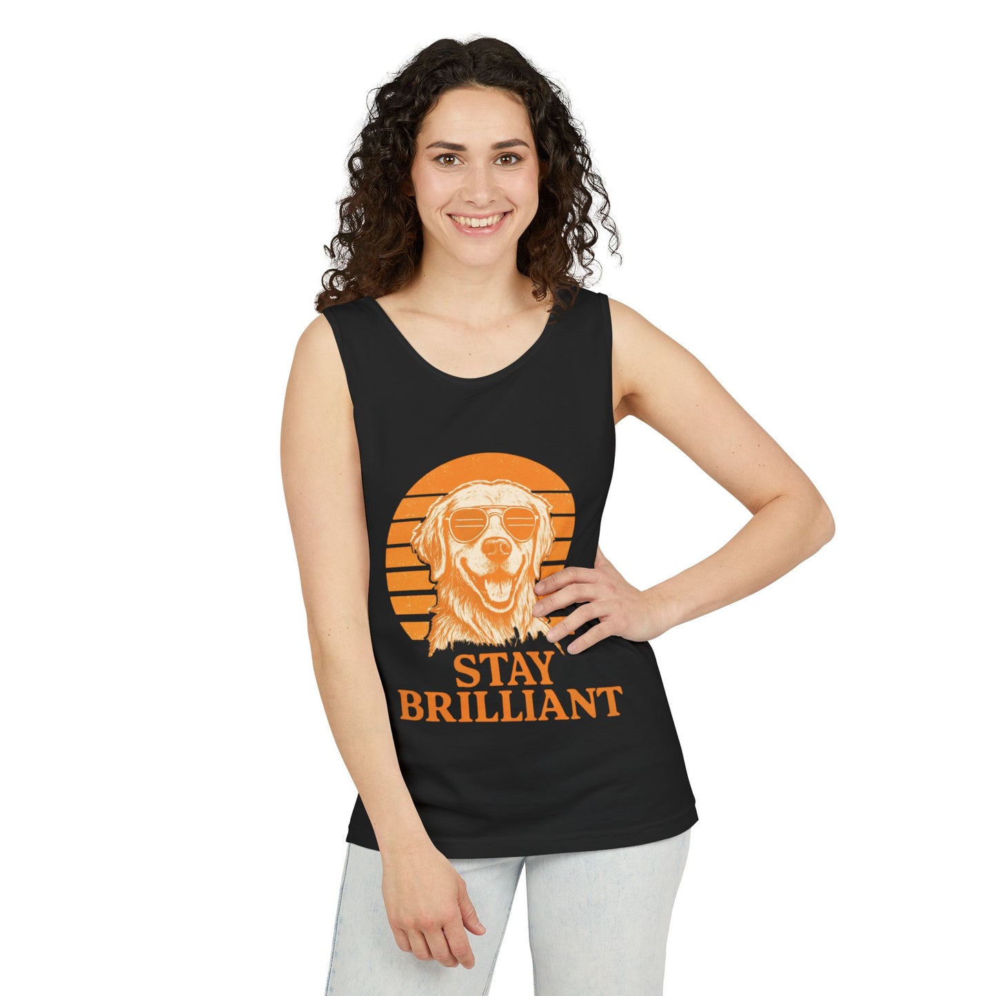 Stay Brilliant Dog Tank Top – Unisex Summer Apparel, Vintage-Style Beachwear & Gift for Pet Lovers