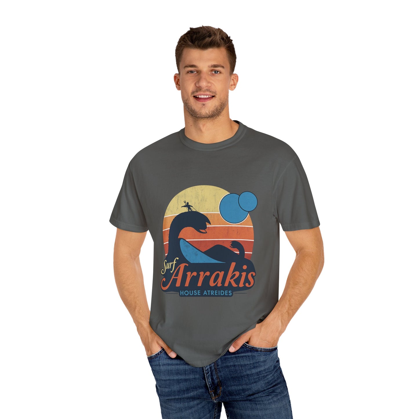 Surf Arrakis Unisex Garment-Dyed T-Shirt, Beach Tee, Summer Shirt, Gift for Surfers, Retro Style T-Shirt
