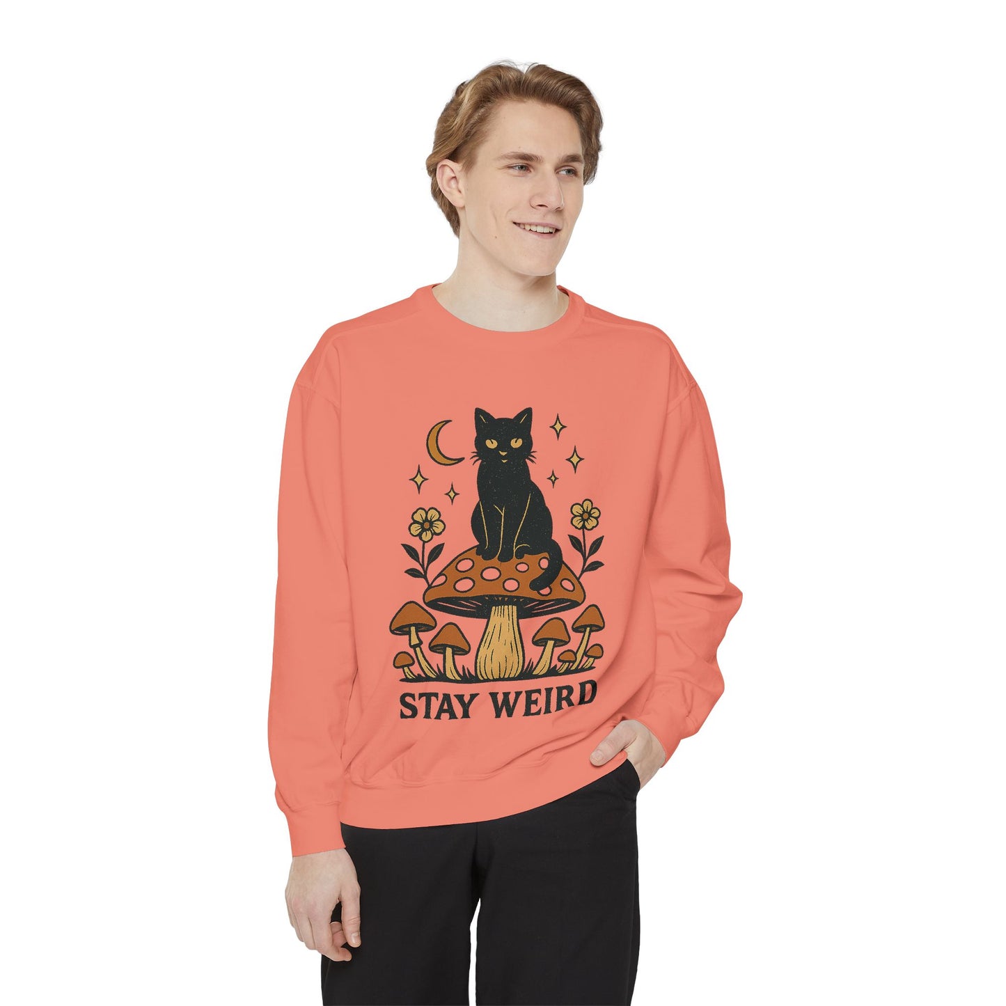 Stay Weird Cat Sweatshirt | Unisex Garment-Dyed Pullover | Boho Witchy Aesthetic | Cozy Casual Wear & Cat Lover Gift