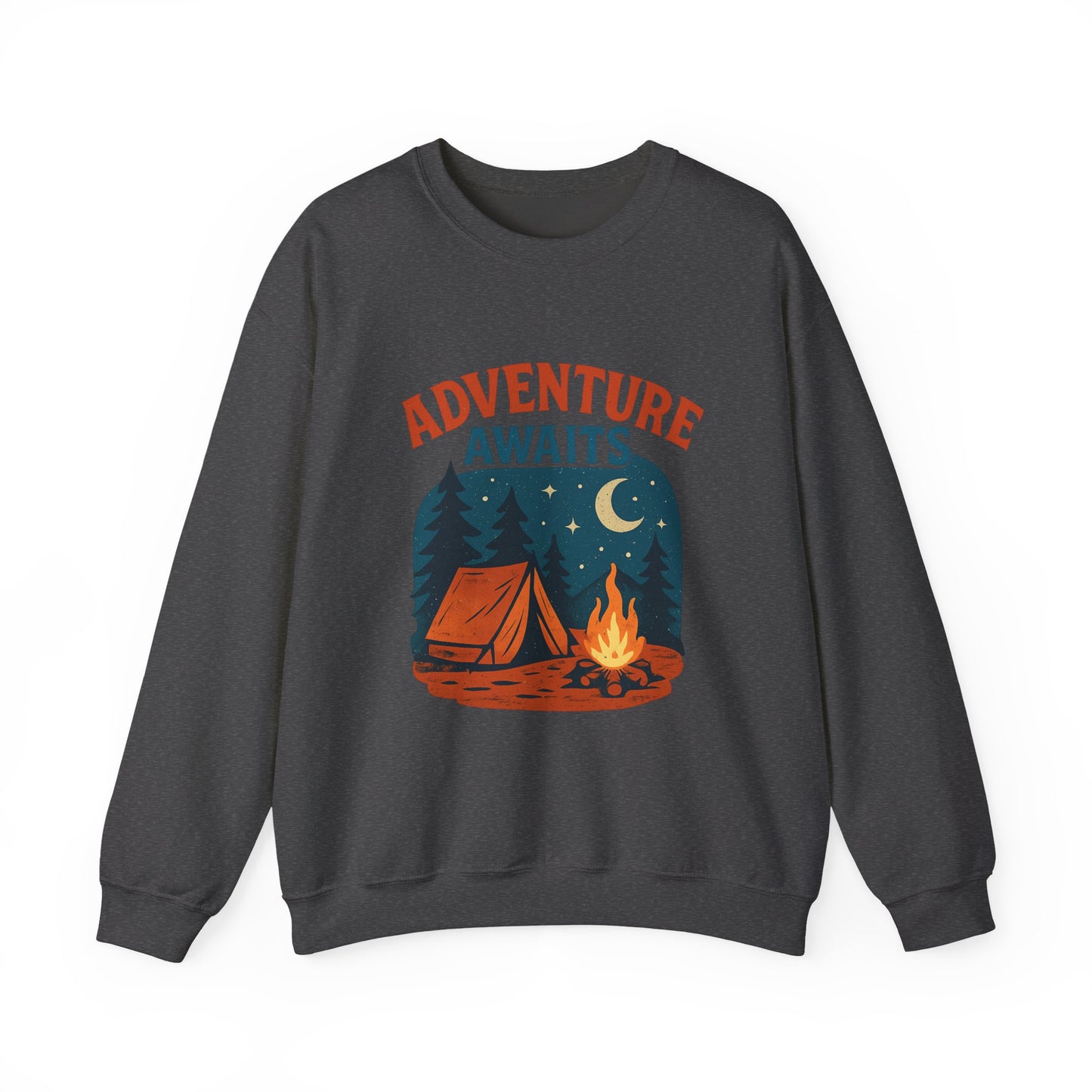 Adventure Awaits Sweatshirt, Cozy Camping Gear, Unisex Crewneck Pullover, Outdoor Adventure Apparel, Gift for Travelers