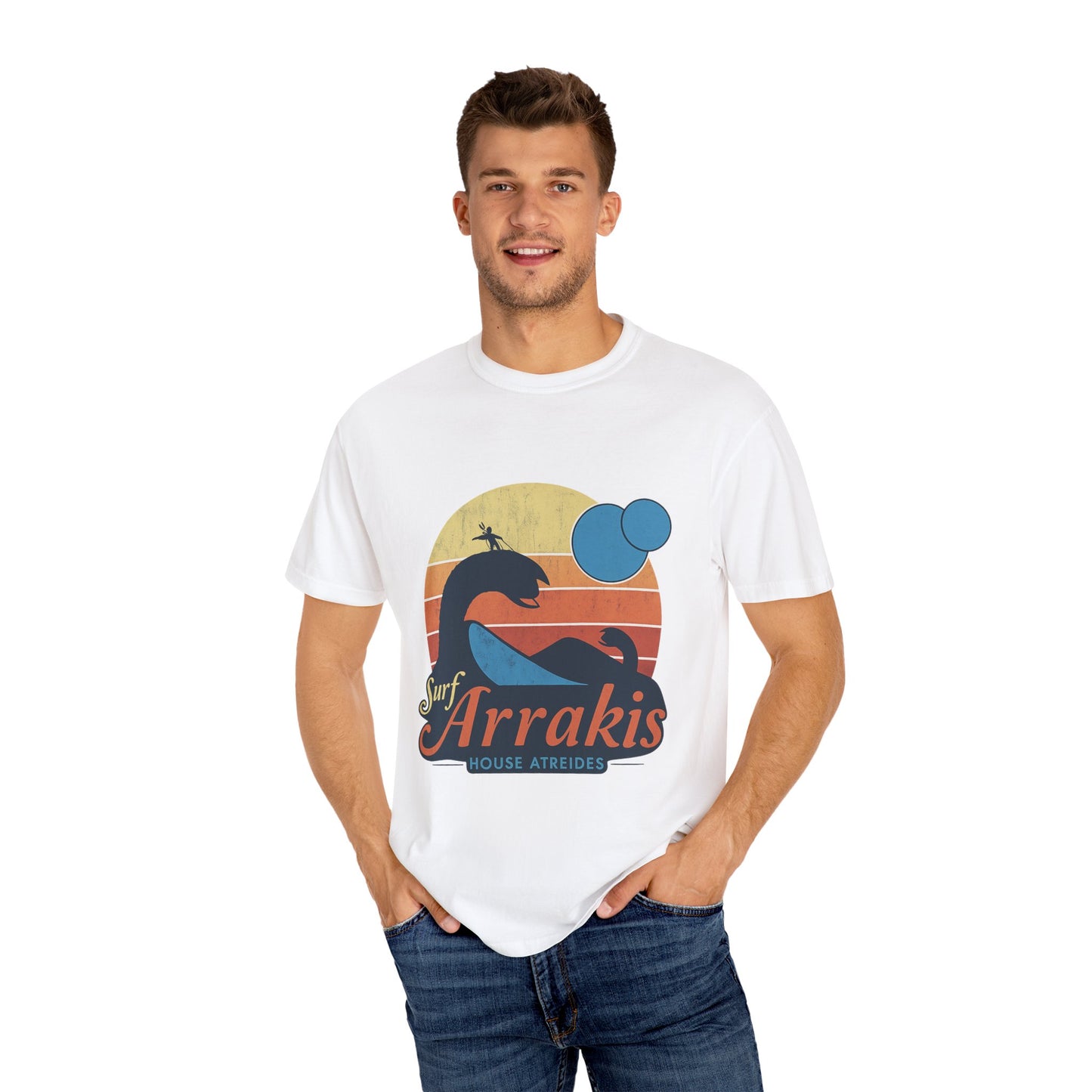 Surf Arrakis Unisex Garment-Dyed T-Shirt, Beach Tee, Summer Shirt, Gift for Surfers, Retro Style T-Shirt