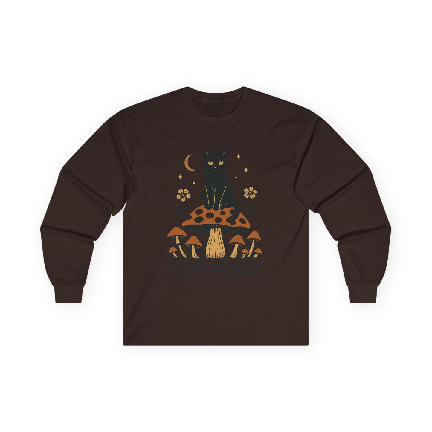 Stay Weird Cat Long Sleeve T-Shirt | Unisex Vintage Tee | Quirky Halloween Apparel & Cat Lover Gift