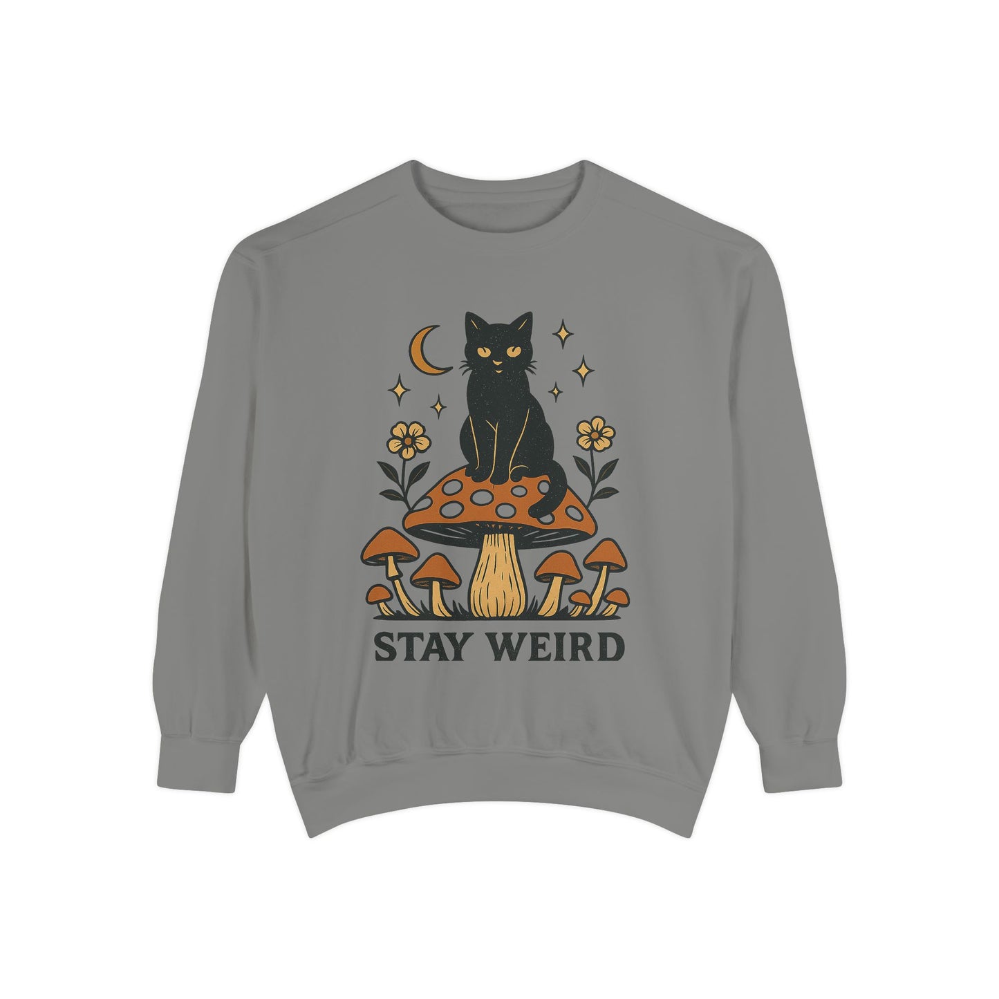 Stay Weird Cat Sweatshirt | Unisex Garment-Dyed Pullover | Boho Witchy Aesthetic | Cozy Casual Wear & Cat Lover Gift