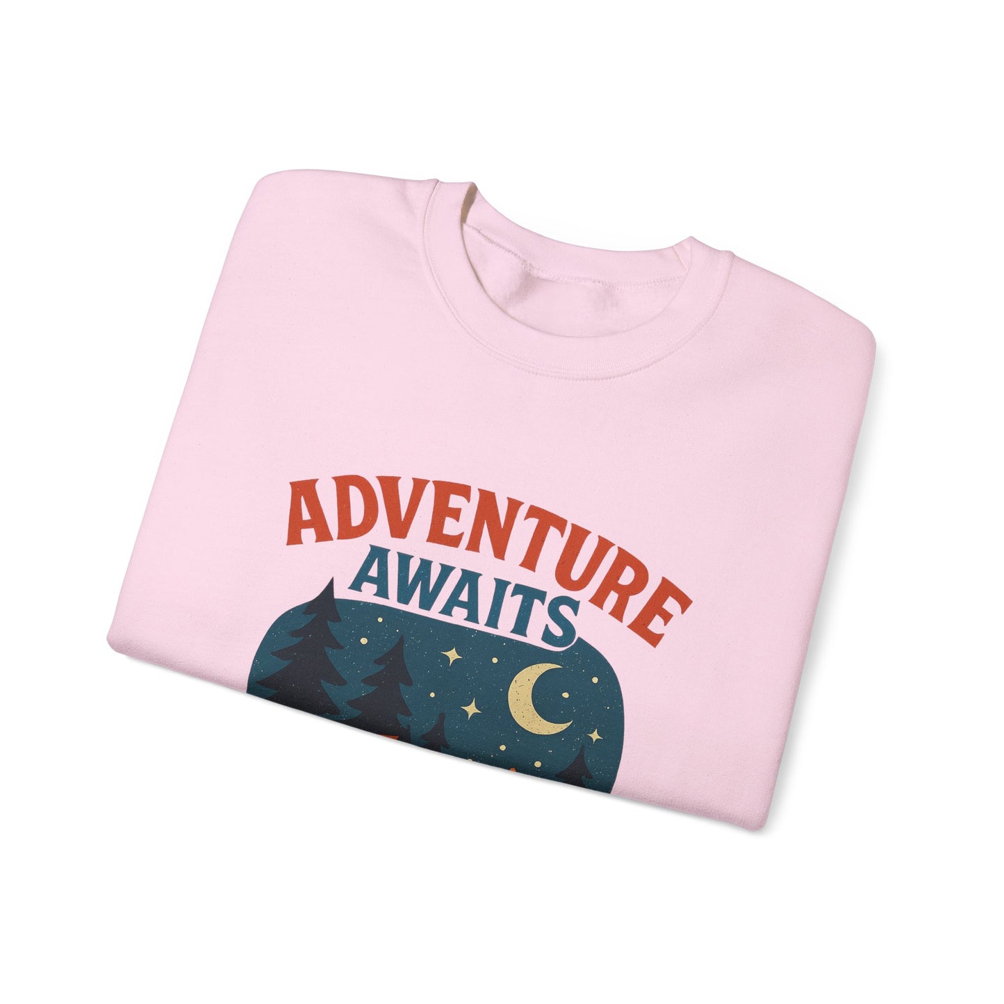 Adventure Awaits Sweatshirt, Cozy Camping Gear, Unisex Crewneck Pullover, Outdoor Adventure Apparel, Gift for Travelers