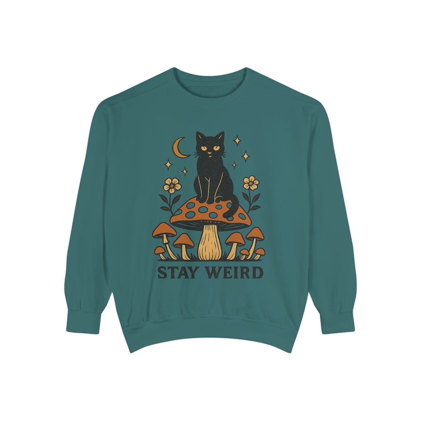Stay Weird Cat Sweatshirt | Unisex Garment-Dyed Pullover | Boho Witchy Aesthetic | Cozy Casual Wear & Cat Lover Gift