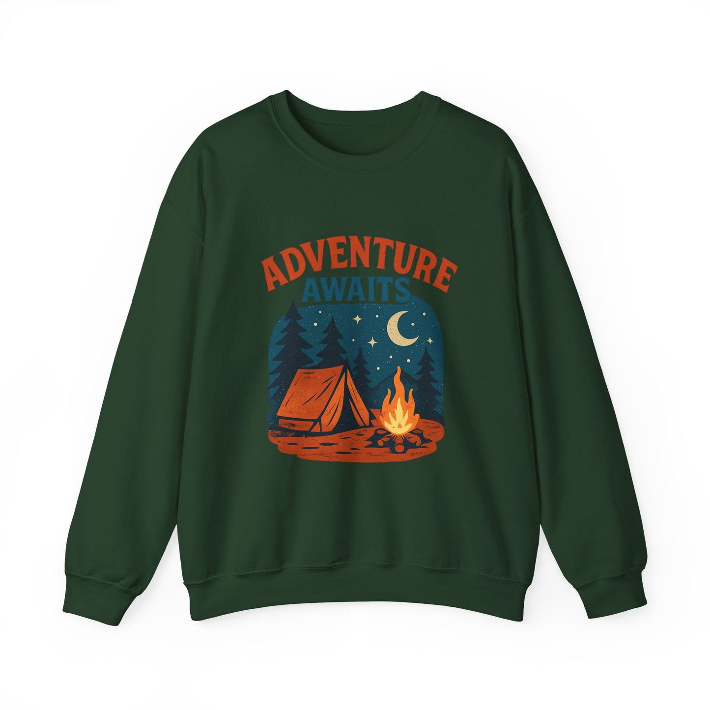 Adventure Awaits Sweatshirt, Cozy Camping Gear, Unisex Crewneck Pullover, Outdoor Adventure Apparel, Gift for Travelers