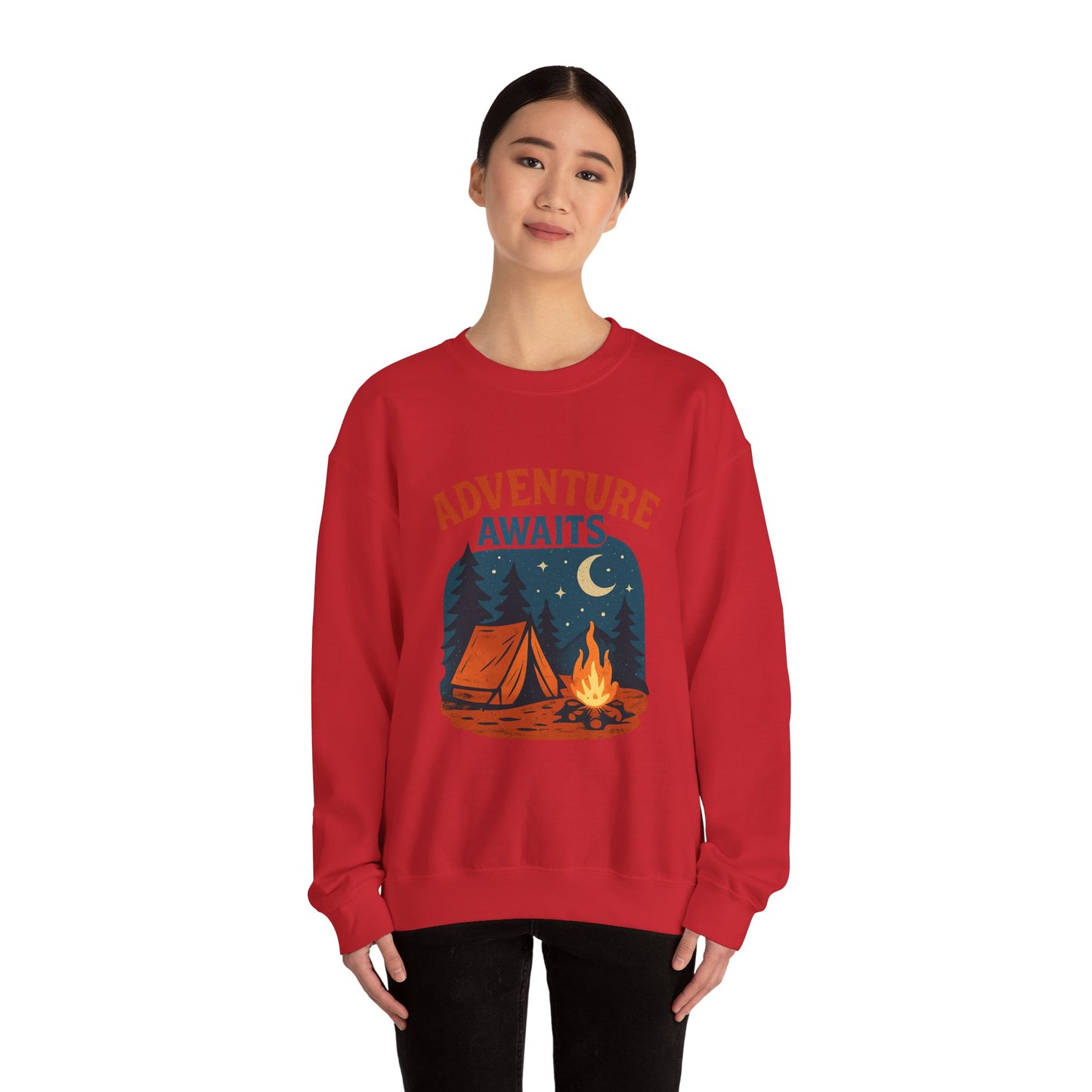 Adventure Awaits Sweatshirt, Cozy Camping Gear, Unisex Crewneck Pullover, Outdoor Adventure Apparel, Gift for Travelers