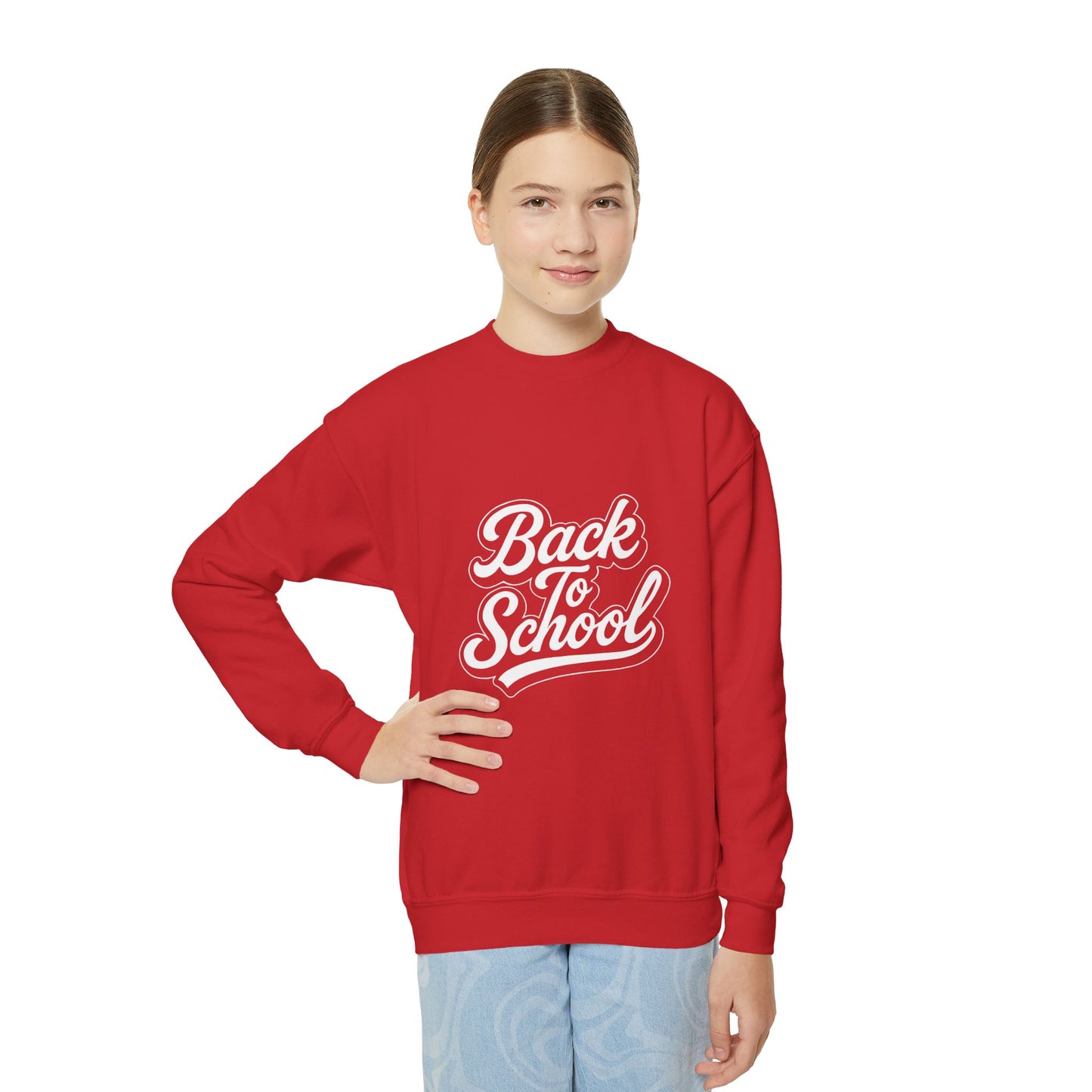 Youth Back to School Crewneck Sweatshirt – Cozy Fall Student Pullover, Fun Kids Fashion, Perfect for School Events & Birthday Gifts