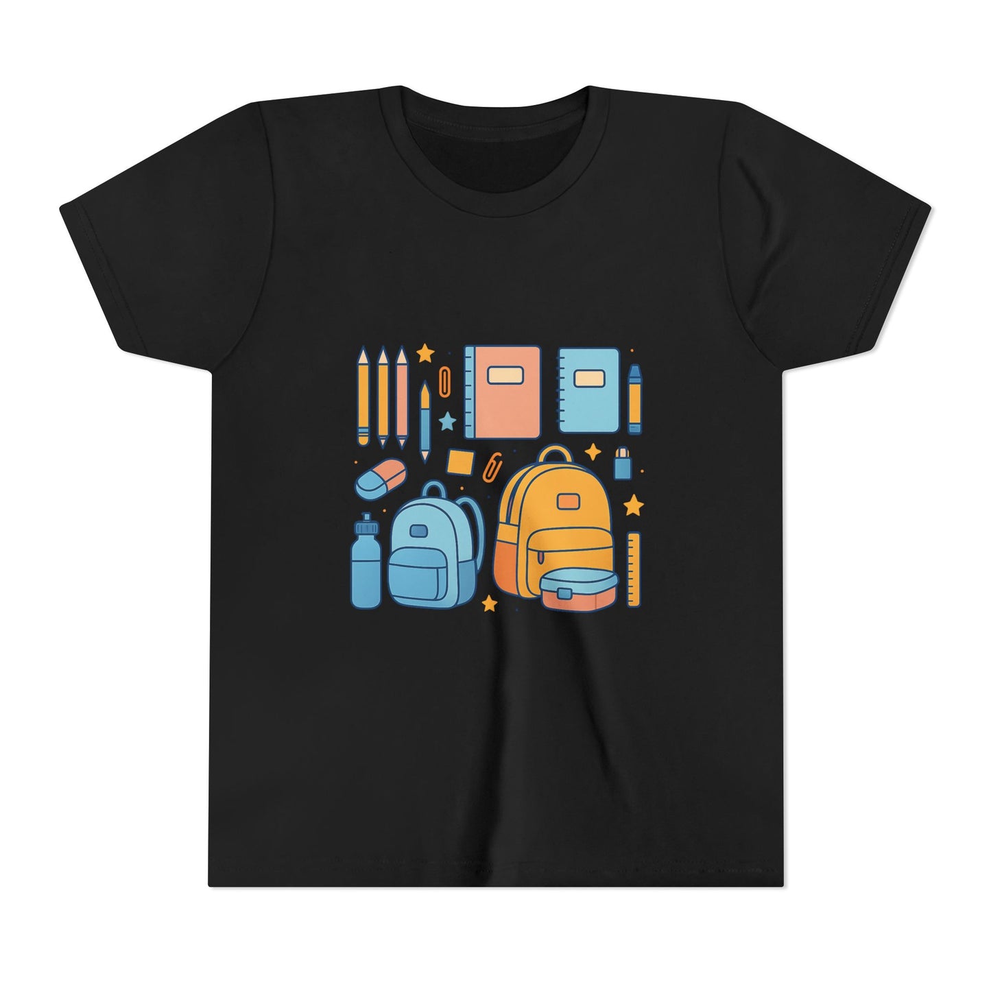 Back to School Youth T-Shirt – Cute Kids Graphic Tee with School Supplies Design, Playful Short Sleeve Shirt, Perfect Gift for Students