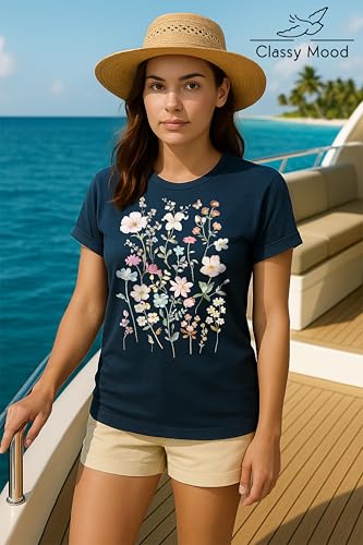 Classy Mood Vintage Wildflower T-Shirt for Women - Boho Tops Floral Graphic Tee