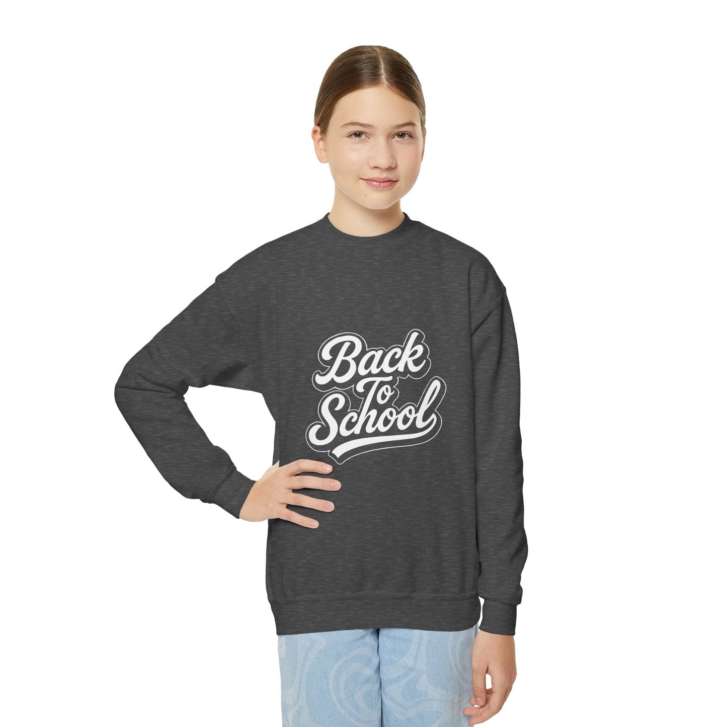 Youth Back to School Crewneck Sweatshirt – Cozy Fall Student Pullover, Fun Kids Fashion, Perfect for School Events & Birthday Gifts