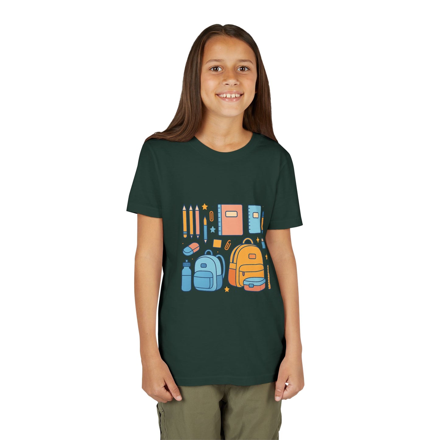 Back to School Youth T-Shirt – Cute Kids Graphic Tee with School Supplies Design, Playful Short Sleeve Shirt, Perfect Gift for Students