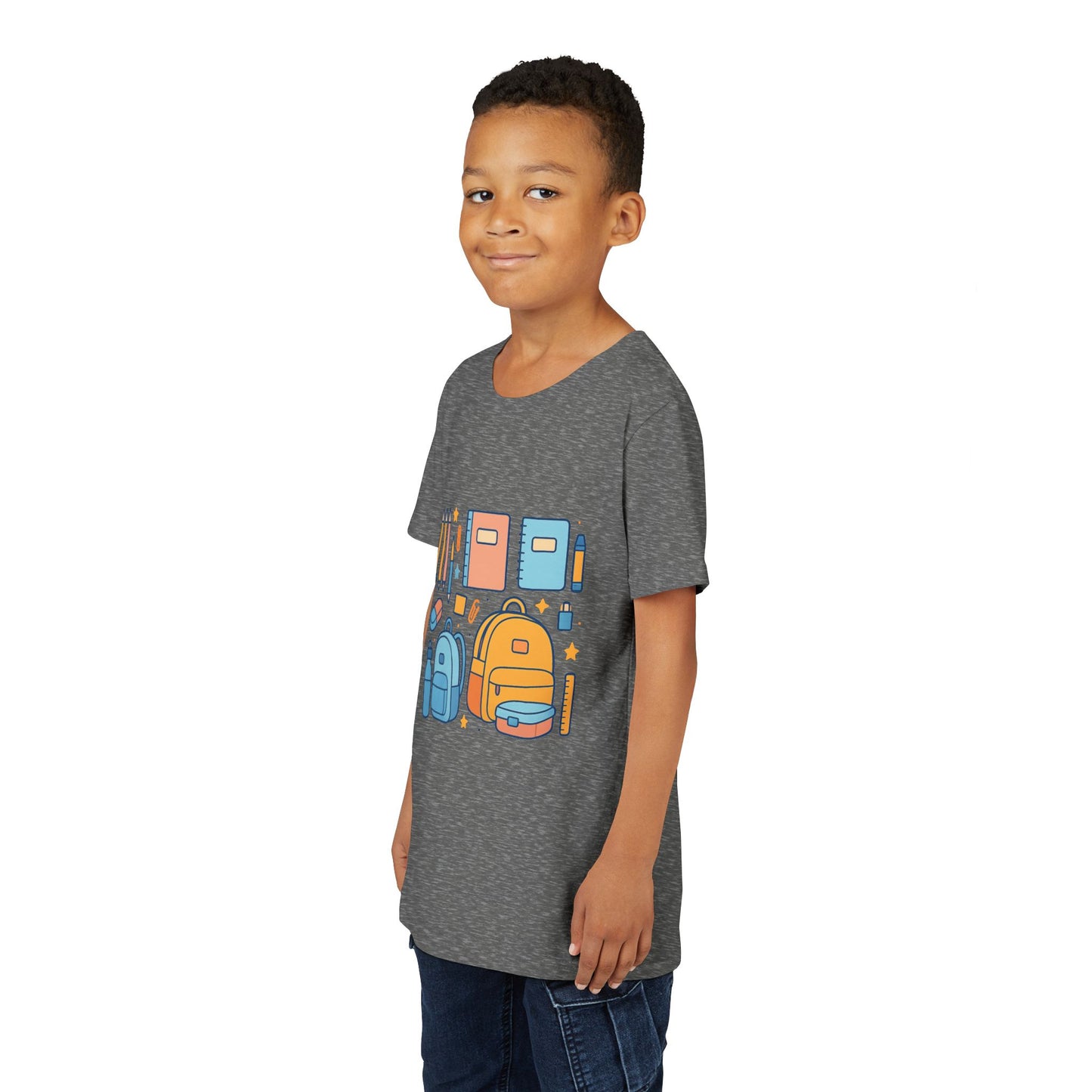 Back to School Youth T-Shirt – Cute Kids Graphic Tee with School Supplies Design, Playful Short Sleeve Shirt, Perfect Gift for Students