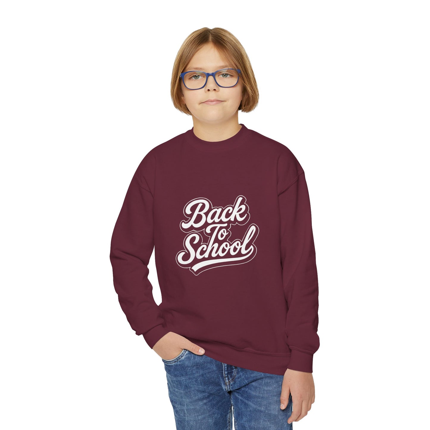 Youth Back to School Crewneck Sweatshirt – Cozy Fall Student Pullover, Fun Kids Fashion, Perfect for School Events & Birthday Gifts