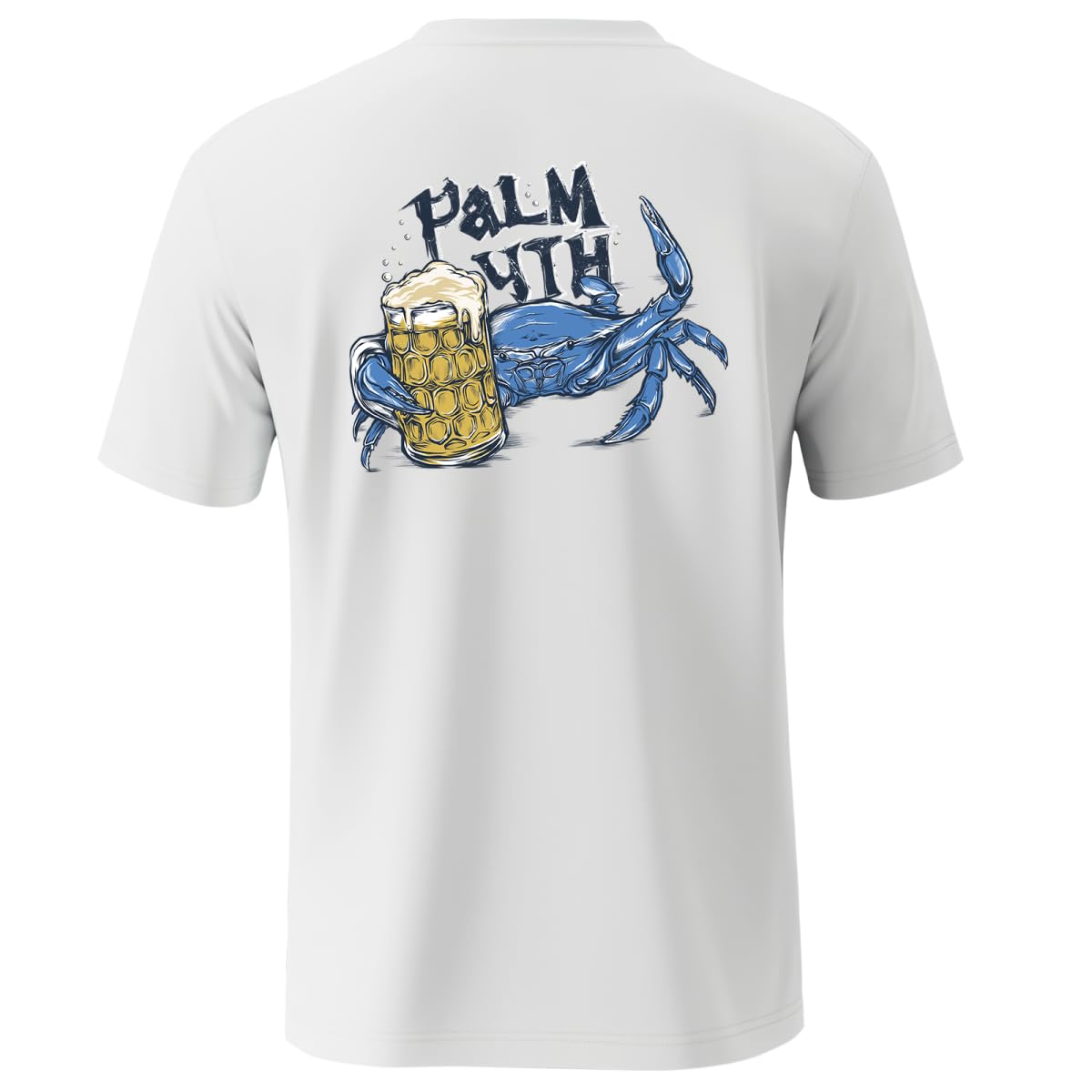 Palmyth Fishing Shirts for Men Sun Protection Shirts Short Sleeve UPF 50+ T-Shirt Tee Quick Dry White Victory Crab Medium