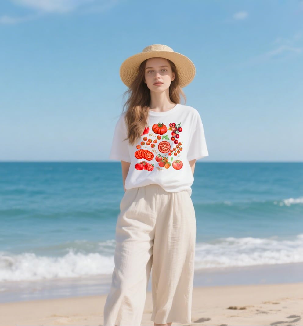 Tomato Shirt Fruit Tee Shirts Women, Womens Tomato Season Tshirt Graphic Tees for Women Casual Short Sleeve Tops