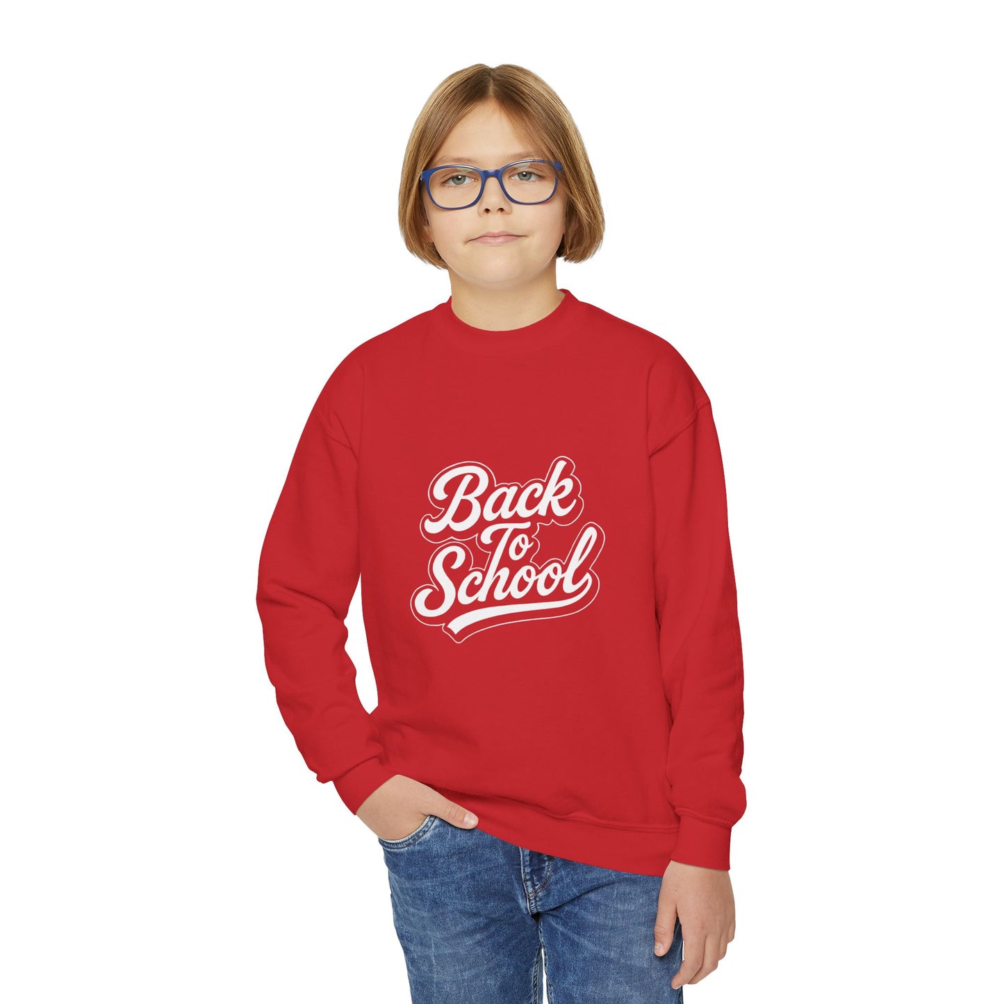 Youth Back to School Crewneck Sweatshirt – Cozy Fall Student Pullover, Fun Kids Fashion, Perfect for School Events & Birthday Gifts