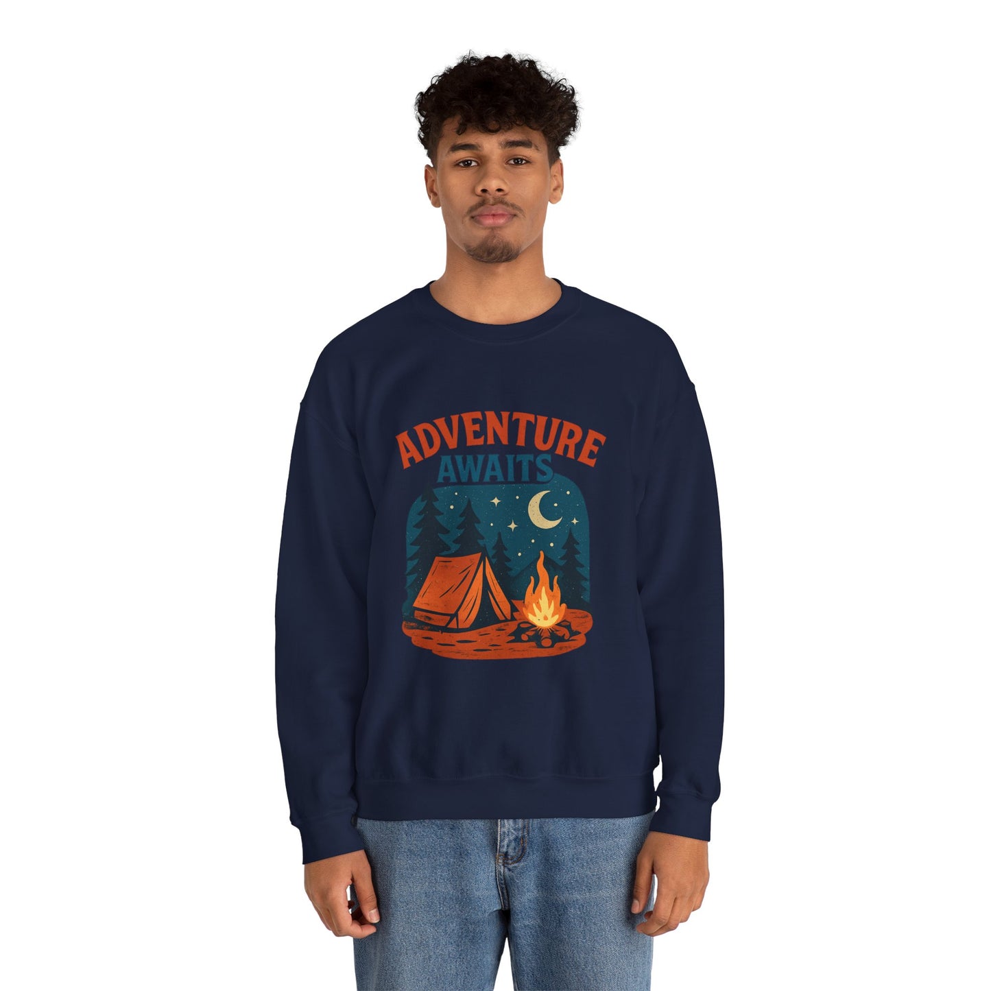 Adventure Awaits Sweatshirt, Cozy Camping Gear, Unisex Crewneck Pullover, Outdoor Adventure Apparel, Gift for Travelers