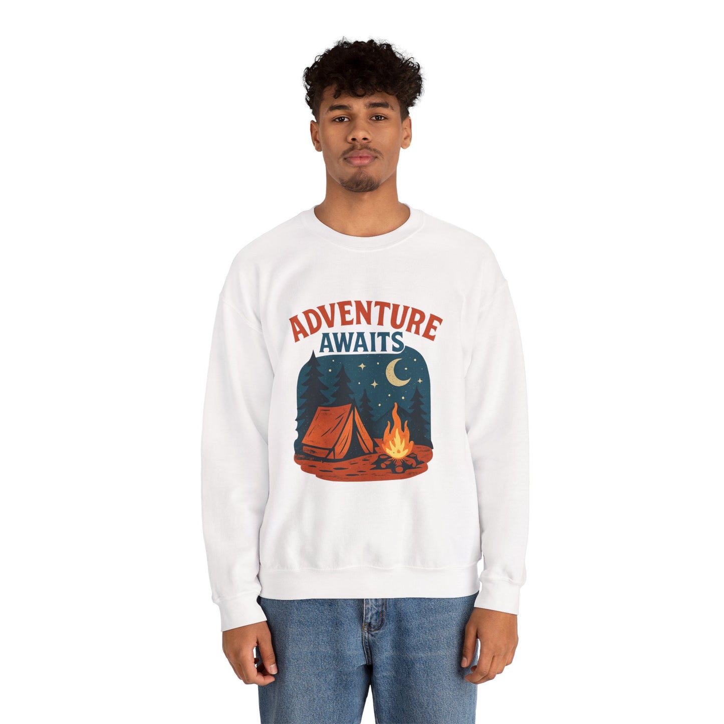 Adventure Awaits Sweatshirt, Cozy Camping Gear, Unisex Crewneck Pullover, Outdoor Adventure Apparel, Gift for Travelers