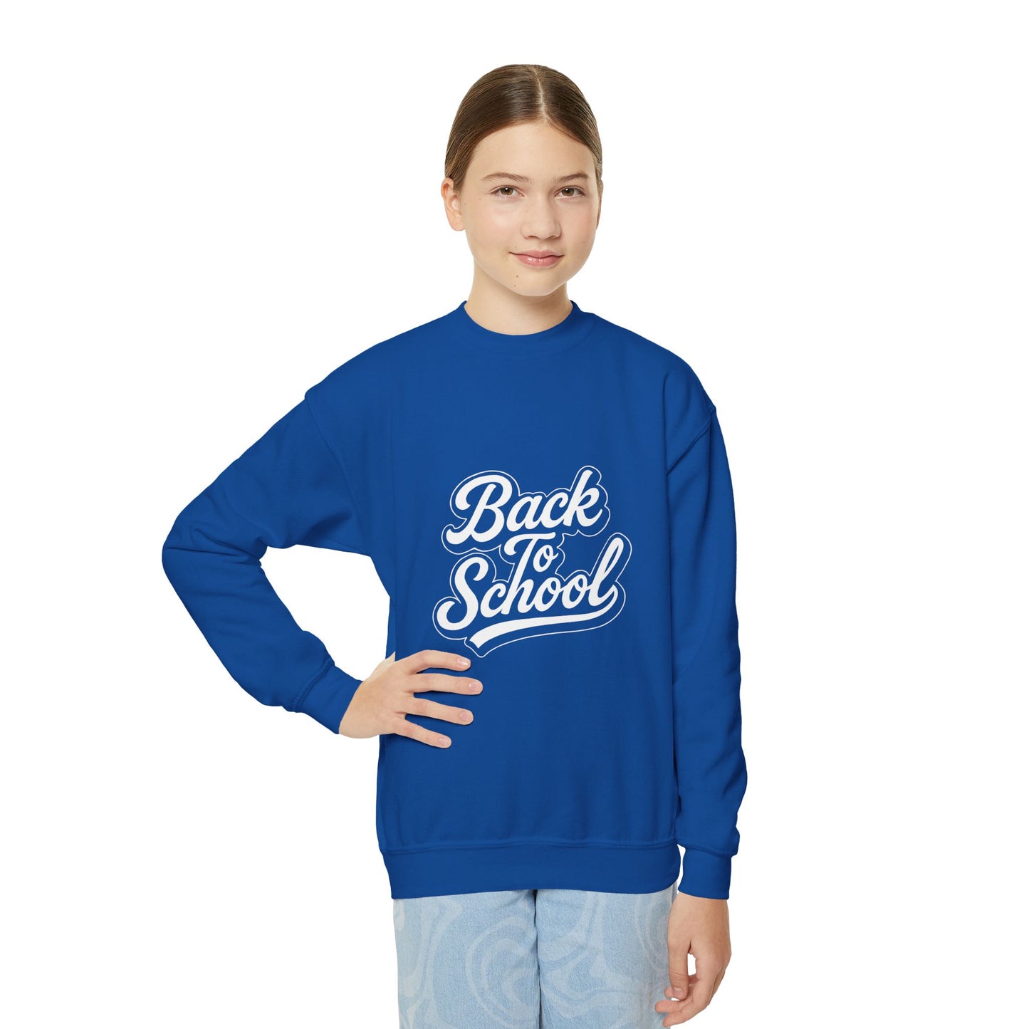 Youth Back to School Crewneck Sweatshirt – Cozy Fall Student Pullover, Fun Kids Fashion, Perfect for School Events & Birthday Gifts