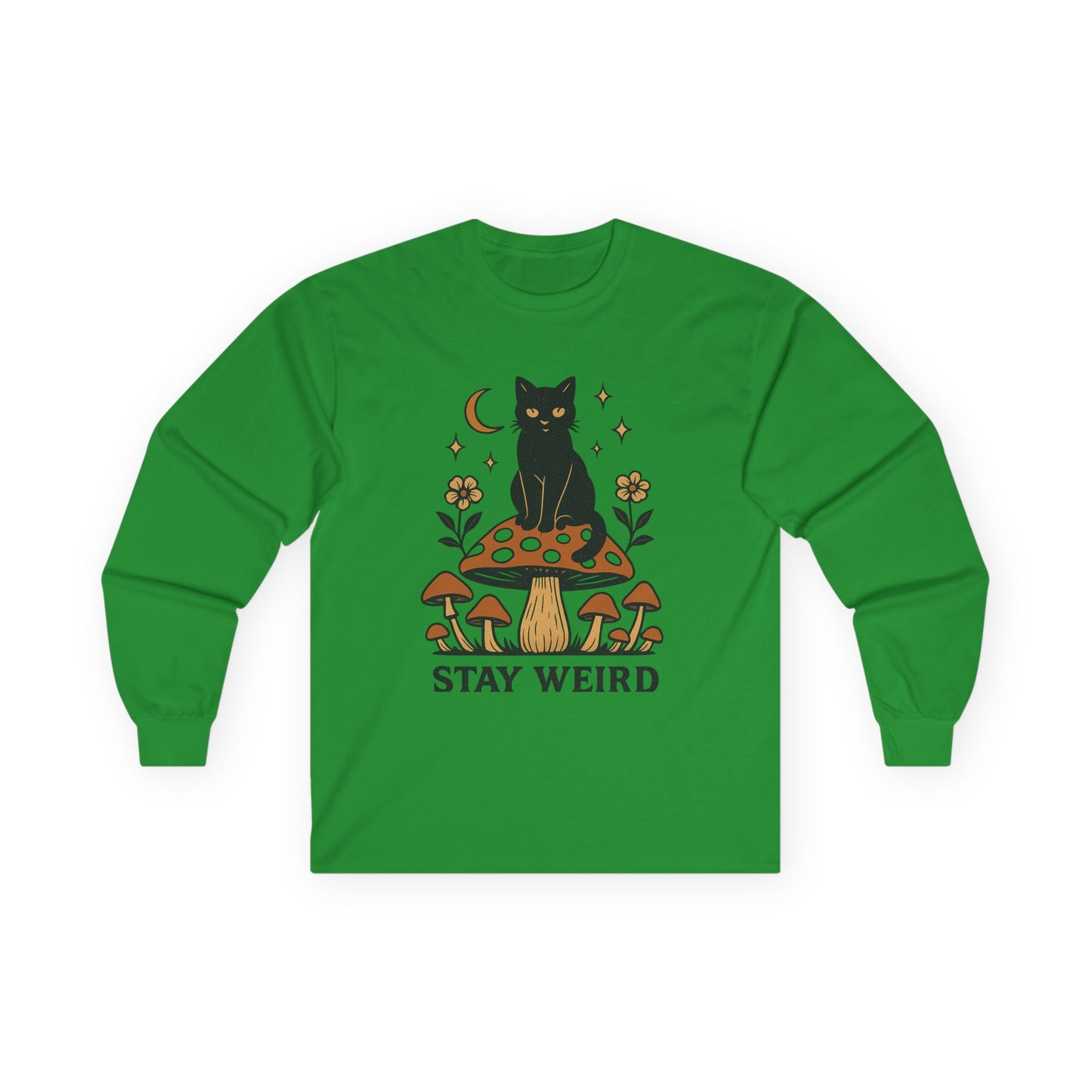 Stay Weird Cat Long Sleeve T-Shirt | Unisex Vintage Tee | Quirky Halloween Apparel & Cat Lover Gift