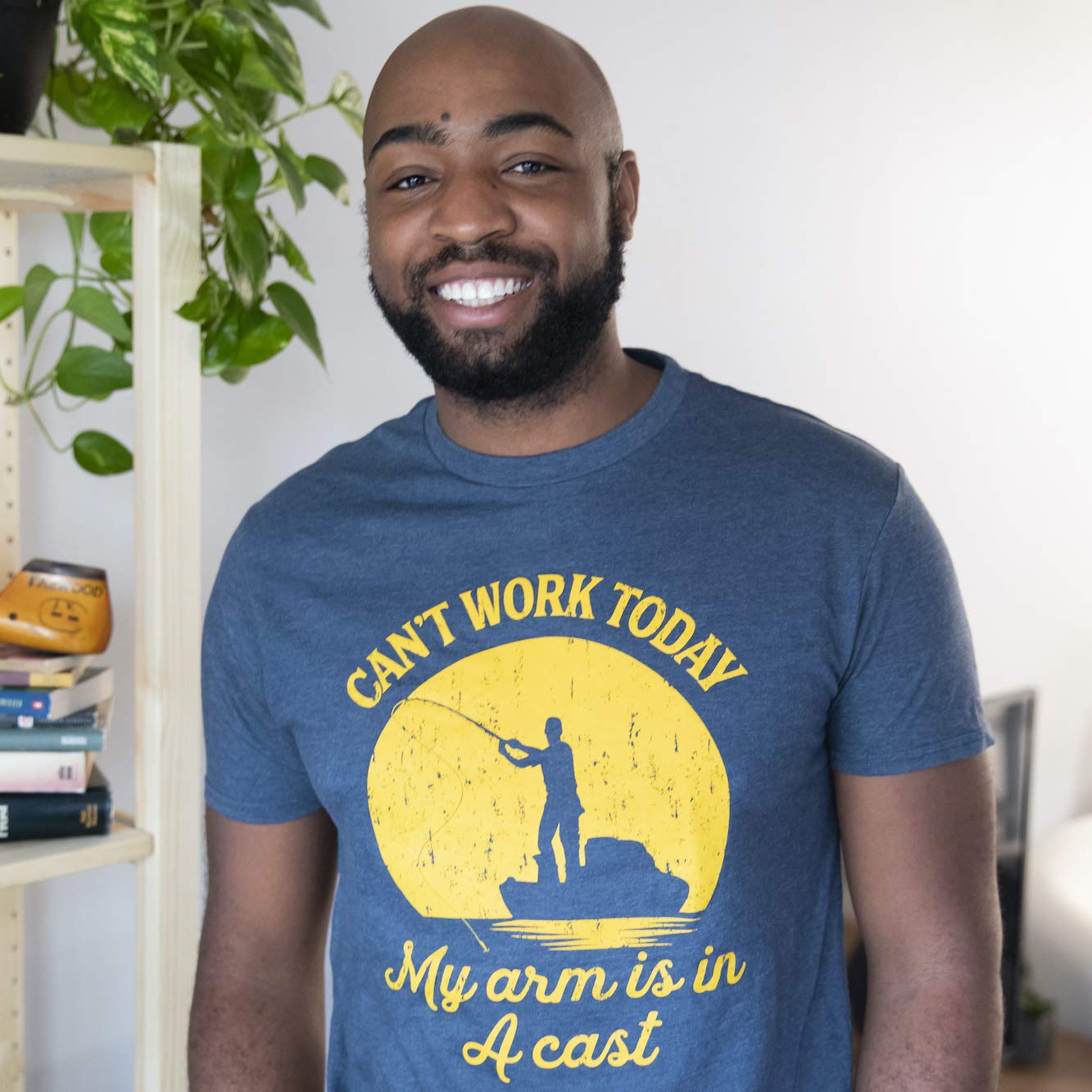 Crazy Dog Men T Shirt I Can't Work Today My Arm is in A Cast Funny Fishing Themed Fathers Day Tee Tee Gifts for Grandpa Fisherman Casual Cotton Short Sleeved Shirt Heather Navy XL