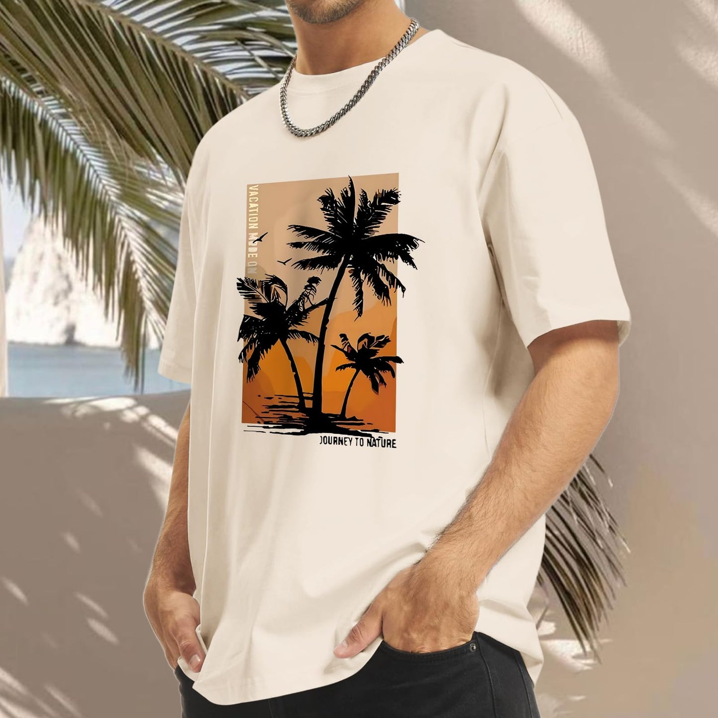 Migxsaf Palm Tree Hawaiian Shirt for Men Vacation Beach Tropical Casual Shirts Oversized Tshirts Graphic Tees Summer Tops(Apricot,M)