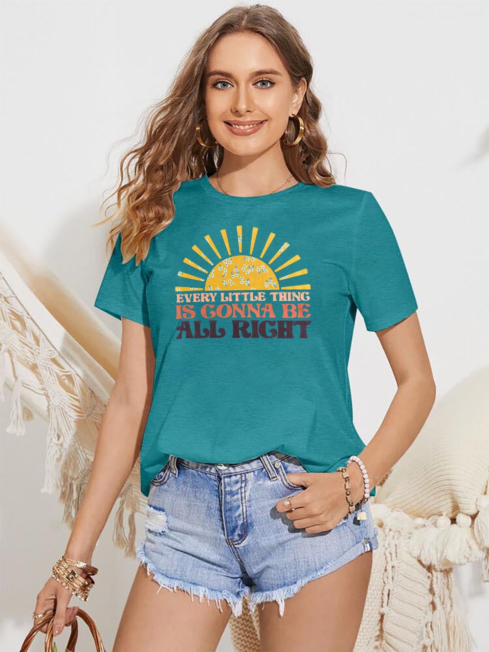 Every Little Thing is Gonna Be Alright Shirt Women Country Music Tshirt Hippie Gift Shirt Vintage Graphic Tees Top