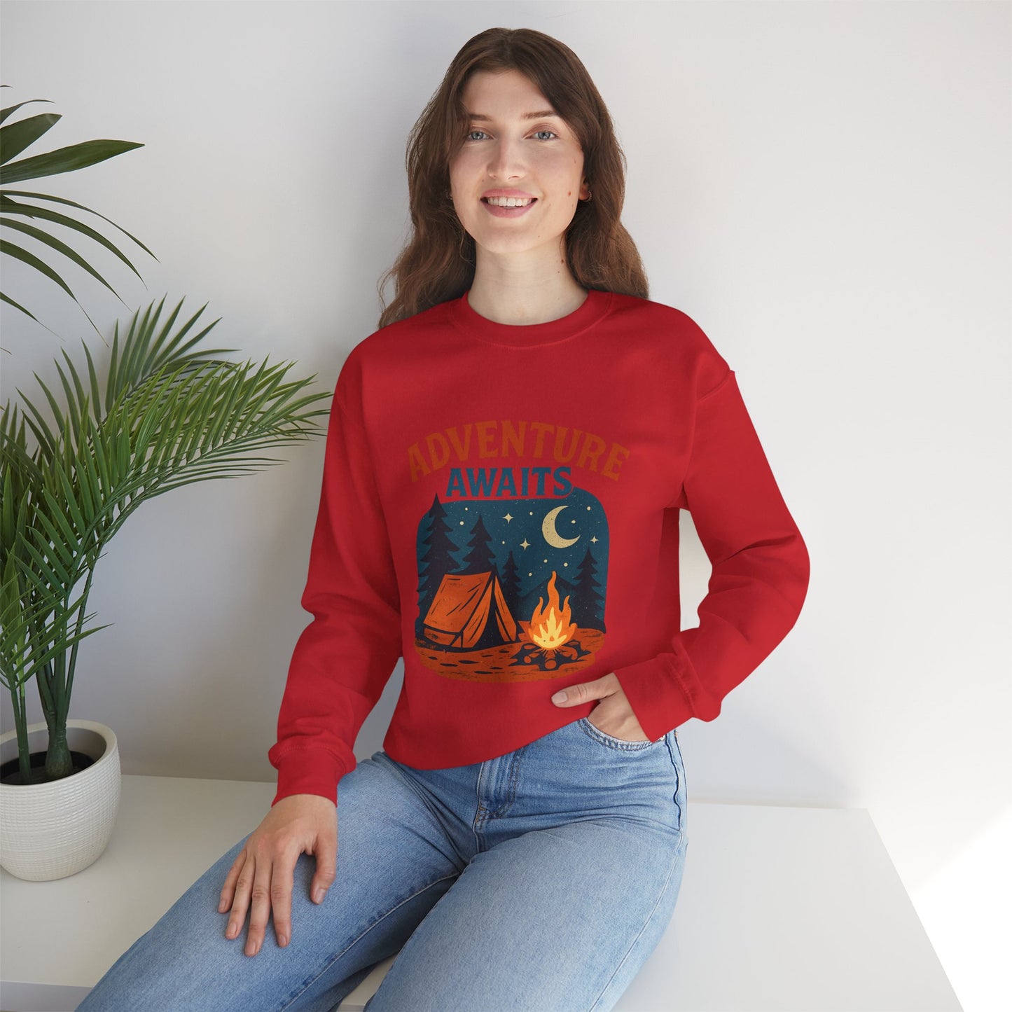 Adventure Awaits Sweatshirt, Cozy Camping Gear, Unisex Crewneck Pullover, Outdoor Adventure Apparel, Gift for Travelers