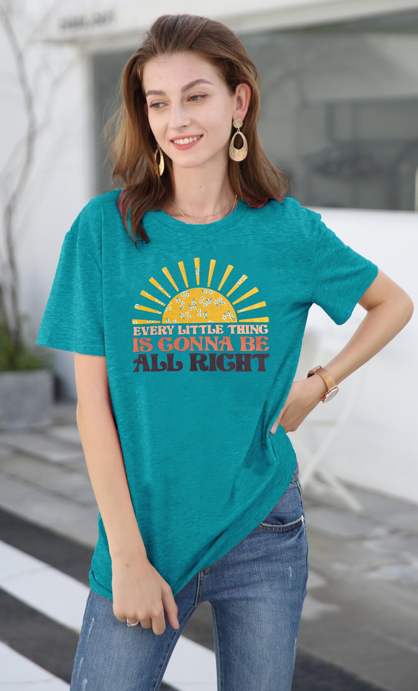 Every Little Thing is Gonna Be Alright Shirt Women Country Music Tshirt Hippie Gift Shirt Vintage Graphic Tees Top