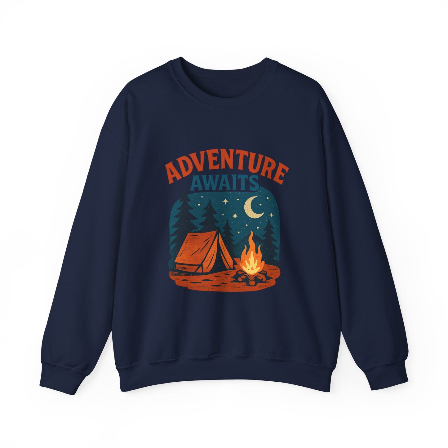 Adventure Awaits Sweatshirt, Cozy Camping Gear, Unisex Crewneck Pullover, Outdoor Adventure Apparel, Gift for Travelers