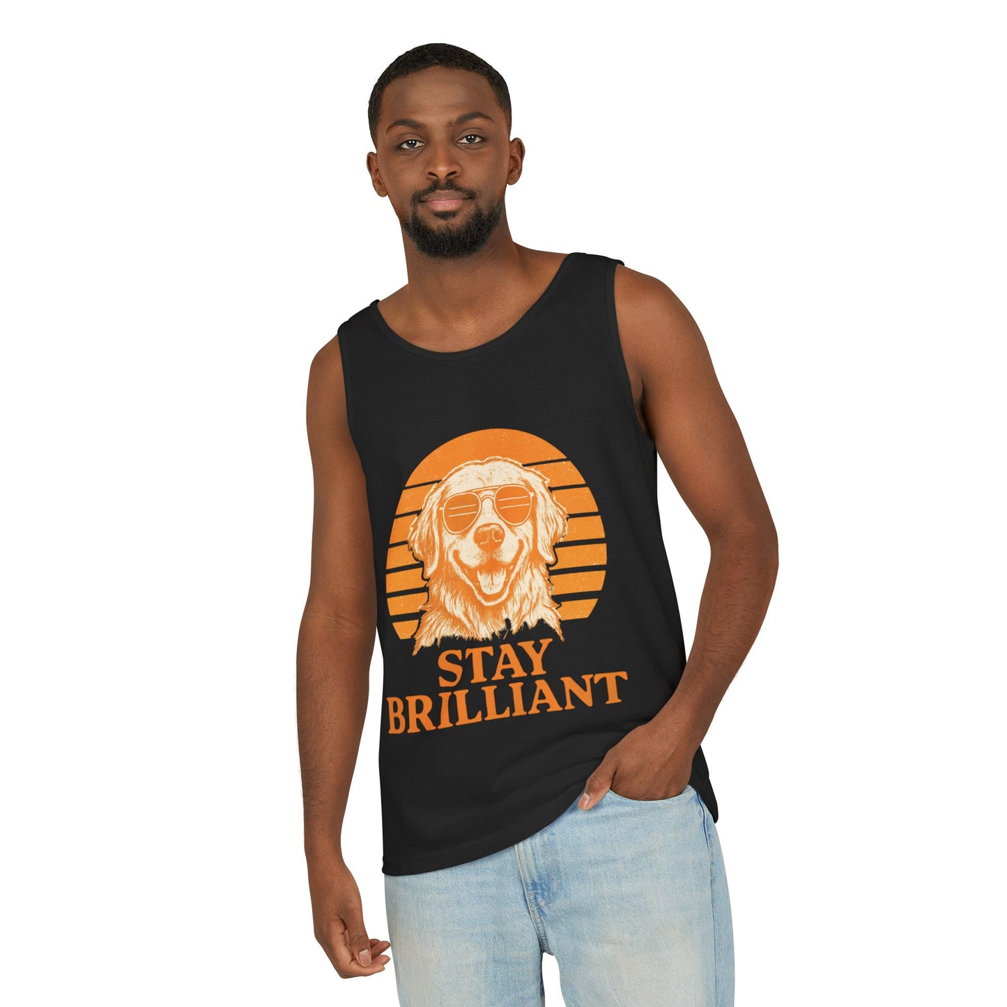 Stay Brilliant Dog Tank Top – Unisex Summer Apparel, Vintage-Style Beachwear & Gift for Pet Lovers