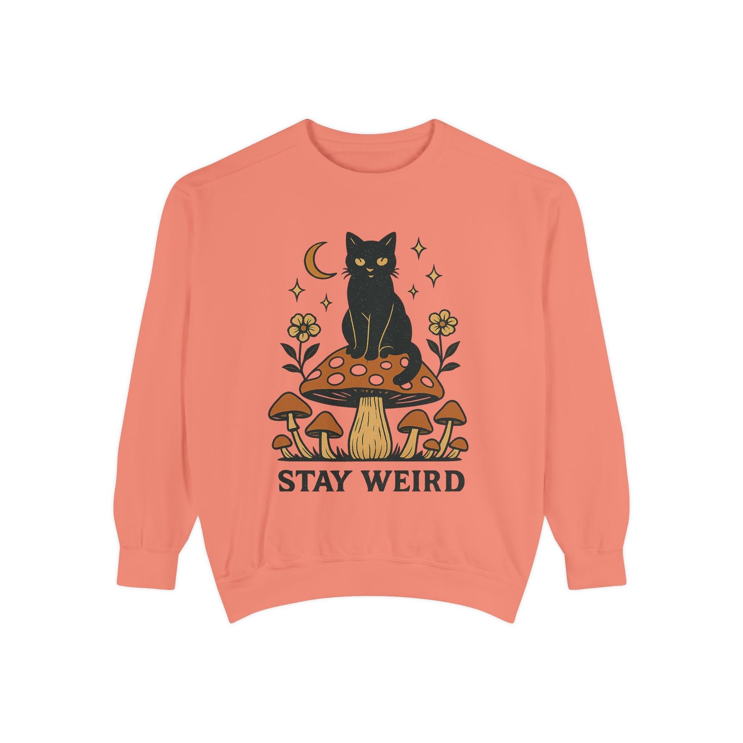 Stay Weird Cat Sweatshirt | Unisex Garment-Dyed Pullover | Boho Witchy Aesthetic | Cozy Casual Wear & Cat Lover Gift