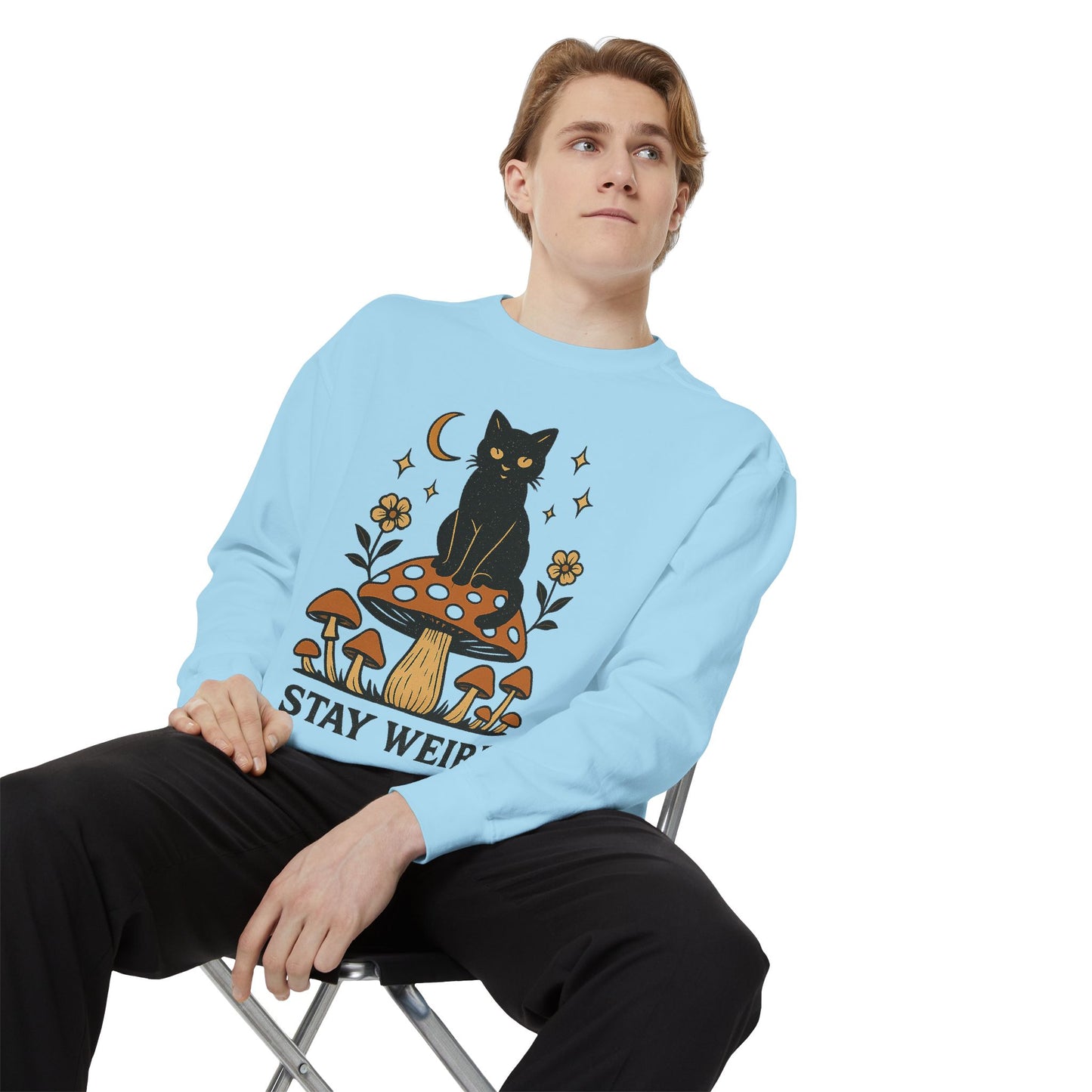 Stay Weird Cat Sweatshirt | Unisex Garment-Dyed Pullover | Boho Witchy Aesthetic | Cozy Casual Wear & Cat Lover Gift