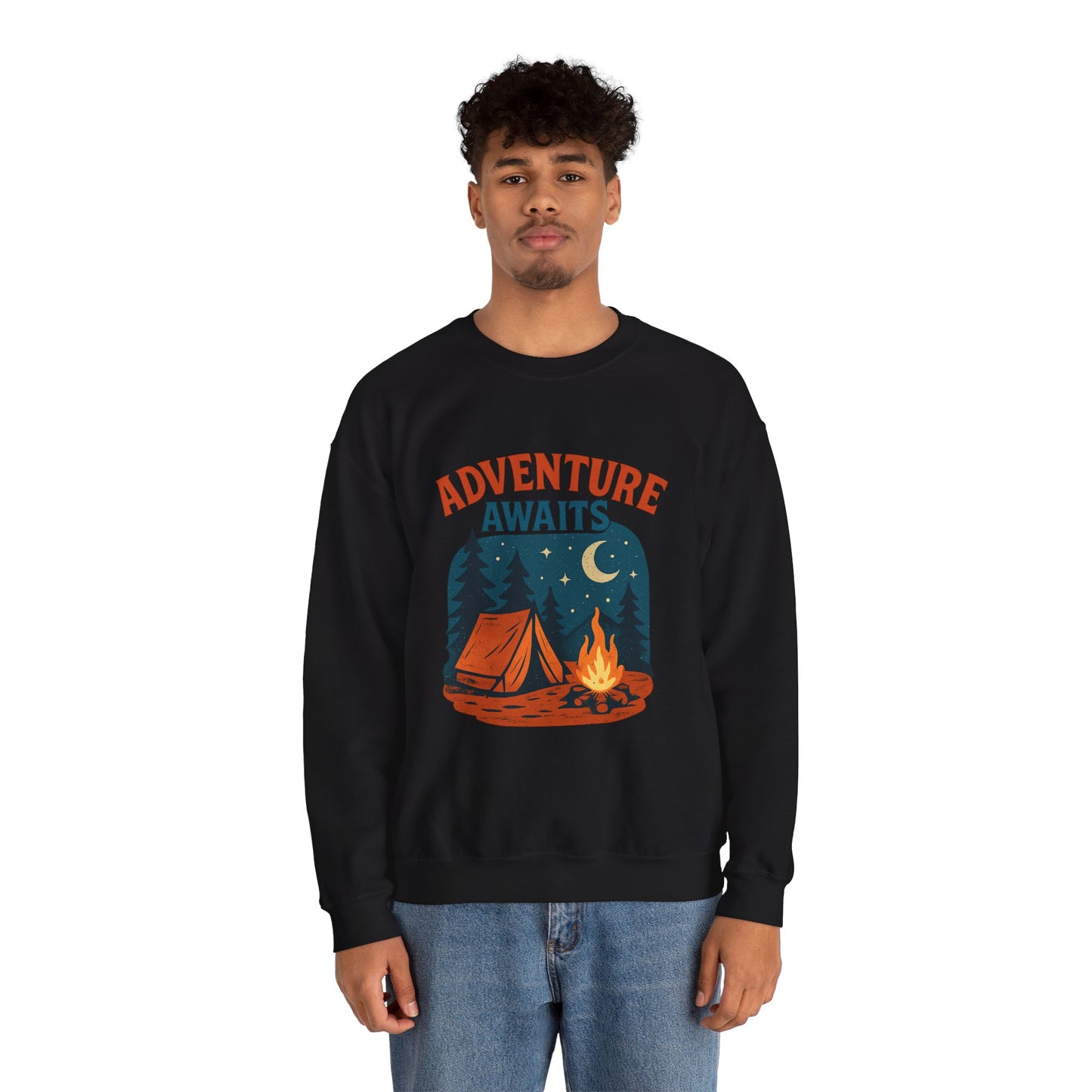 Adventure Awaits Sweatshirt, Cozy Camping Gear, Unisex Crewneck Pullover, Outdoor Adventure Apparel, Gift for Travelers