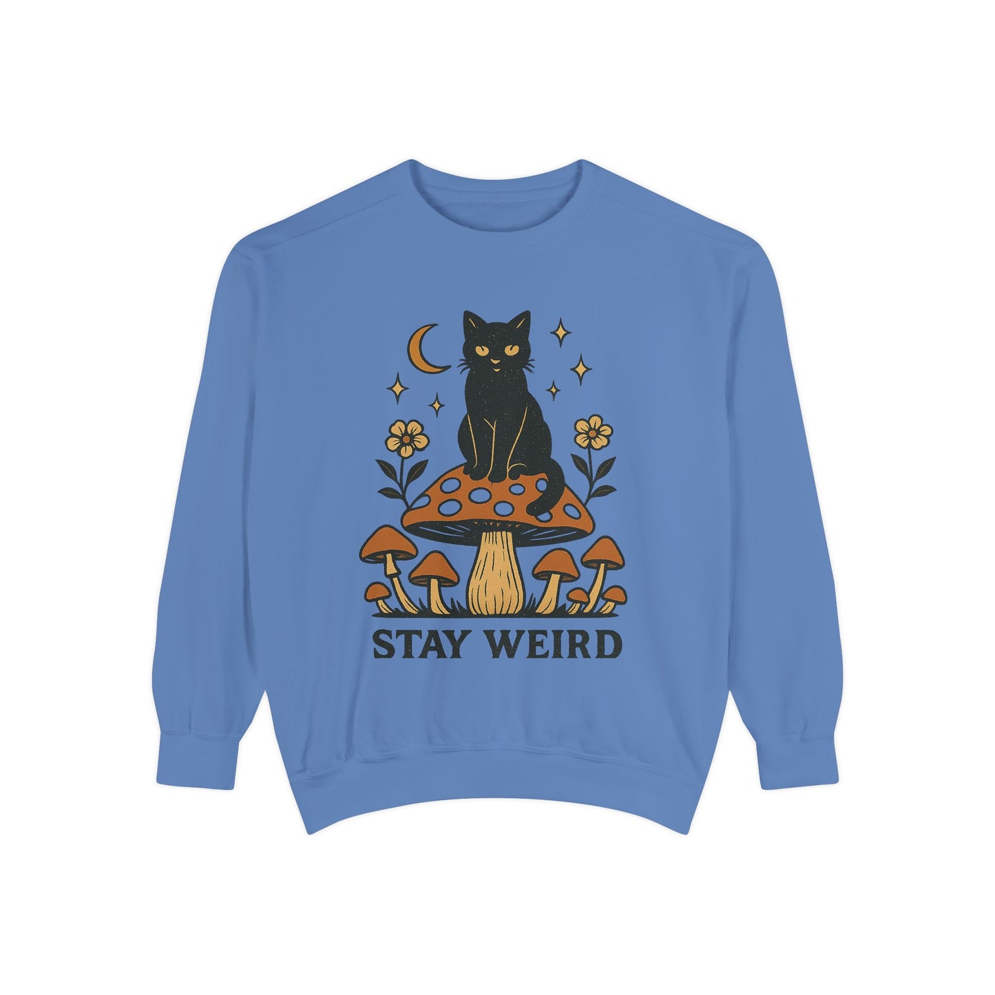 Stay Weird Cat Sweatshirt | Unisex Garment-Dyed Pullover | Boho Witchy Aesthetic | Cozy Casual Wear & Cat Lover Gift